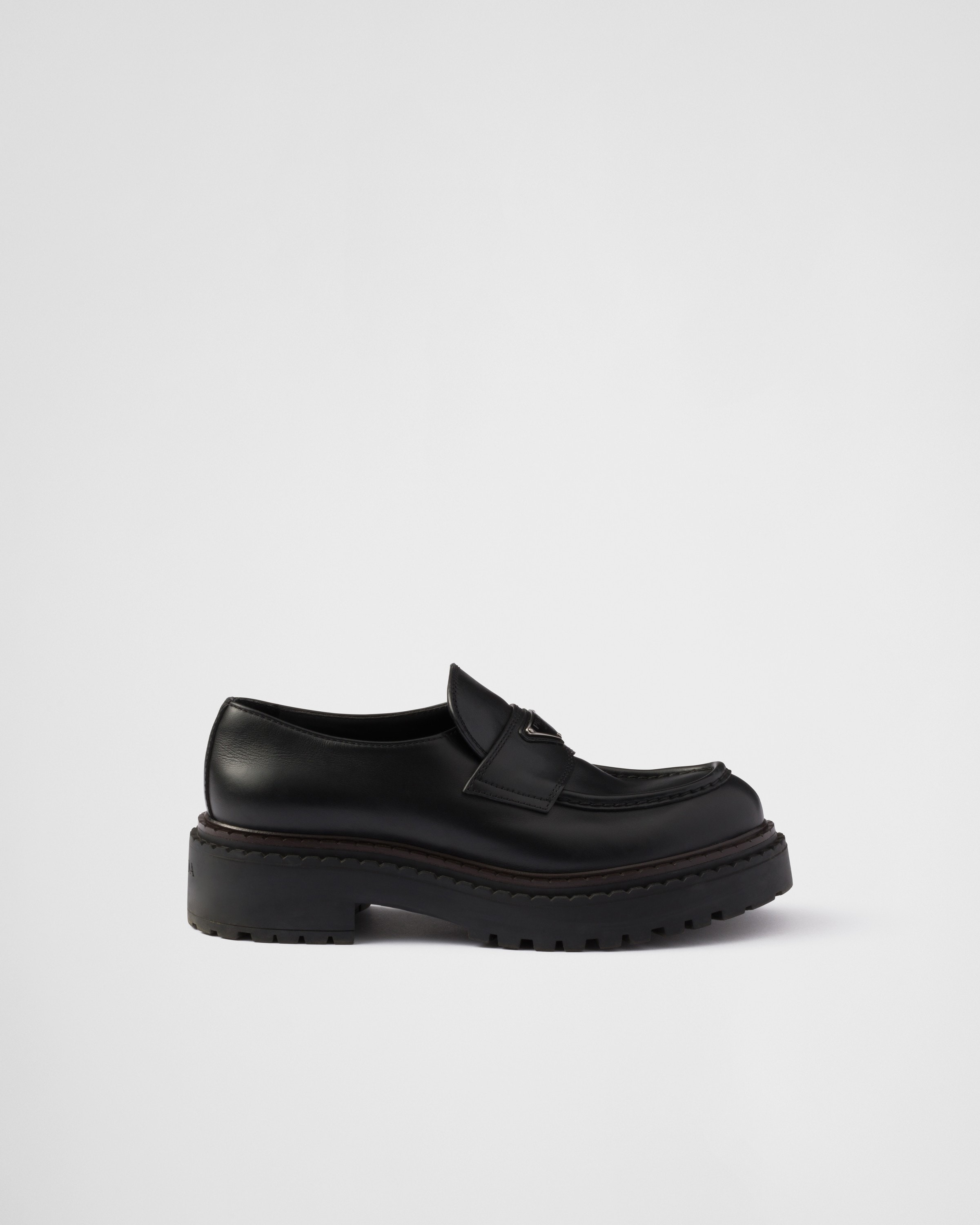 PRADA DOUBLE CHOCOLATE LEATHER LOAFERS