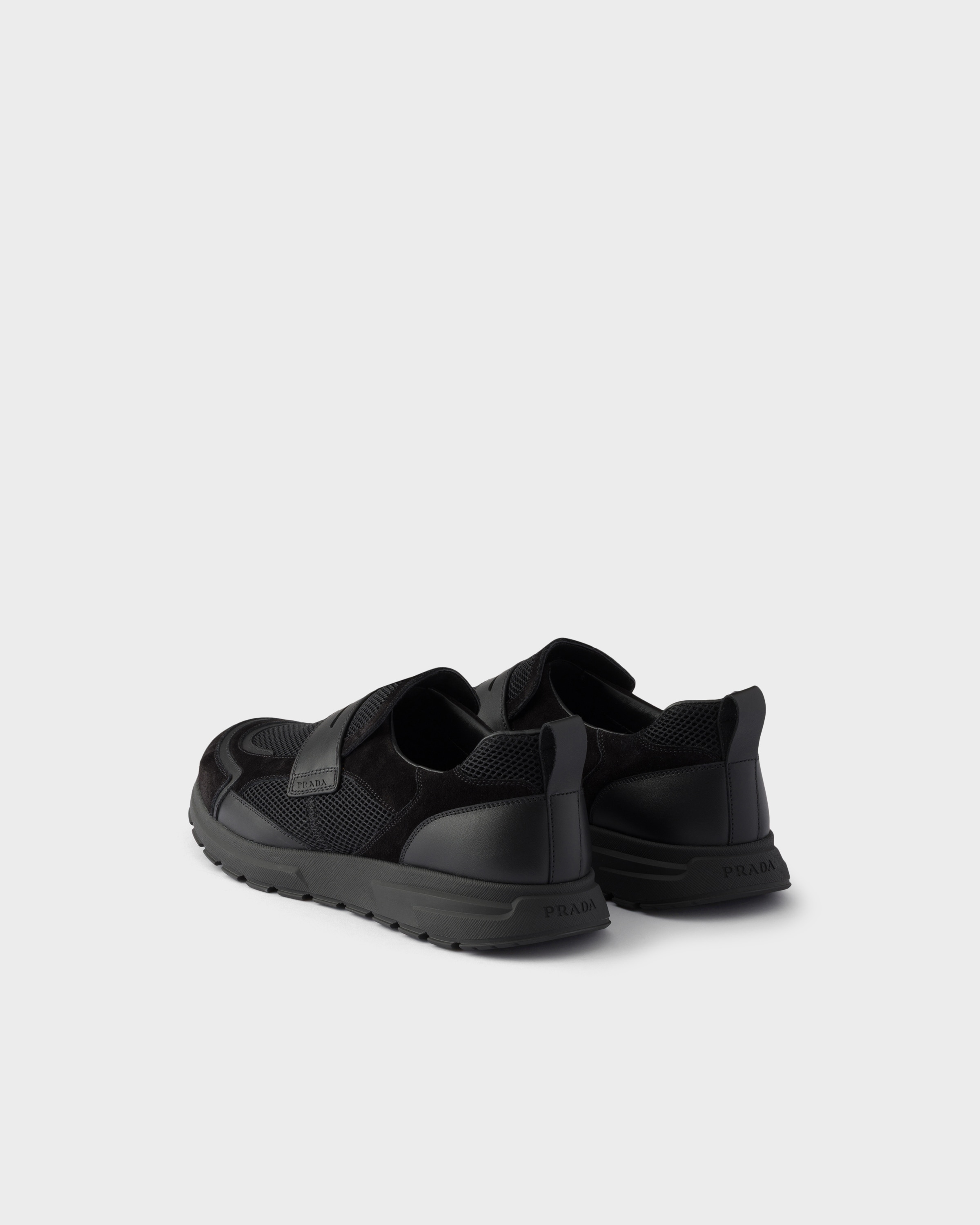 Black Prax Mesh Fabric And Leather Loafers | PRADA - United States