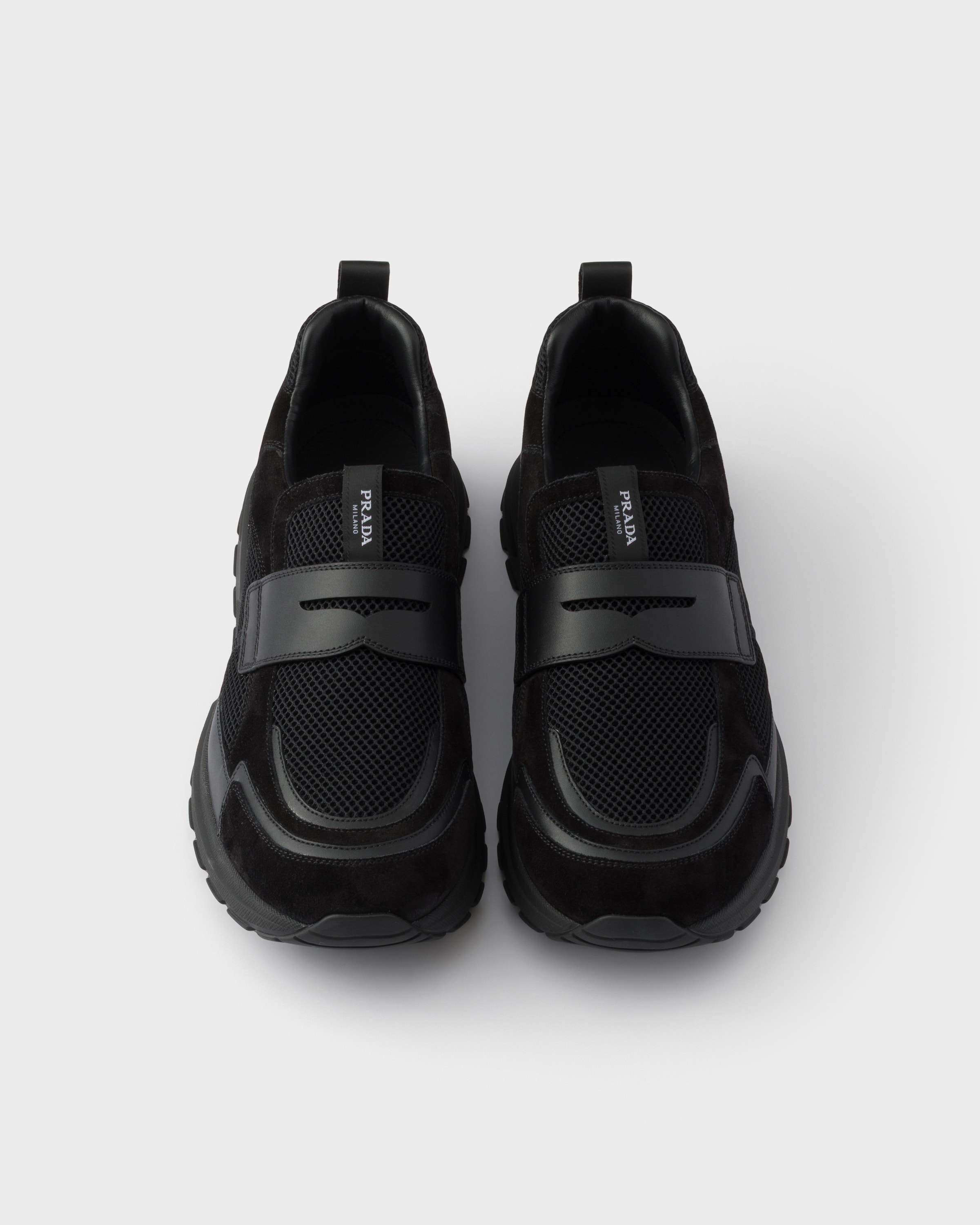 Black Prax mesh fabric and leather loafers | PRADA - United States