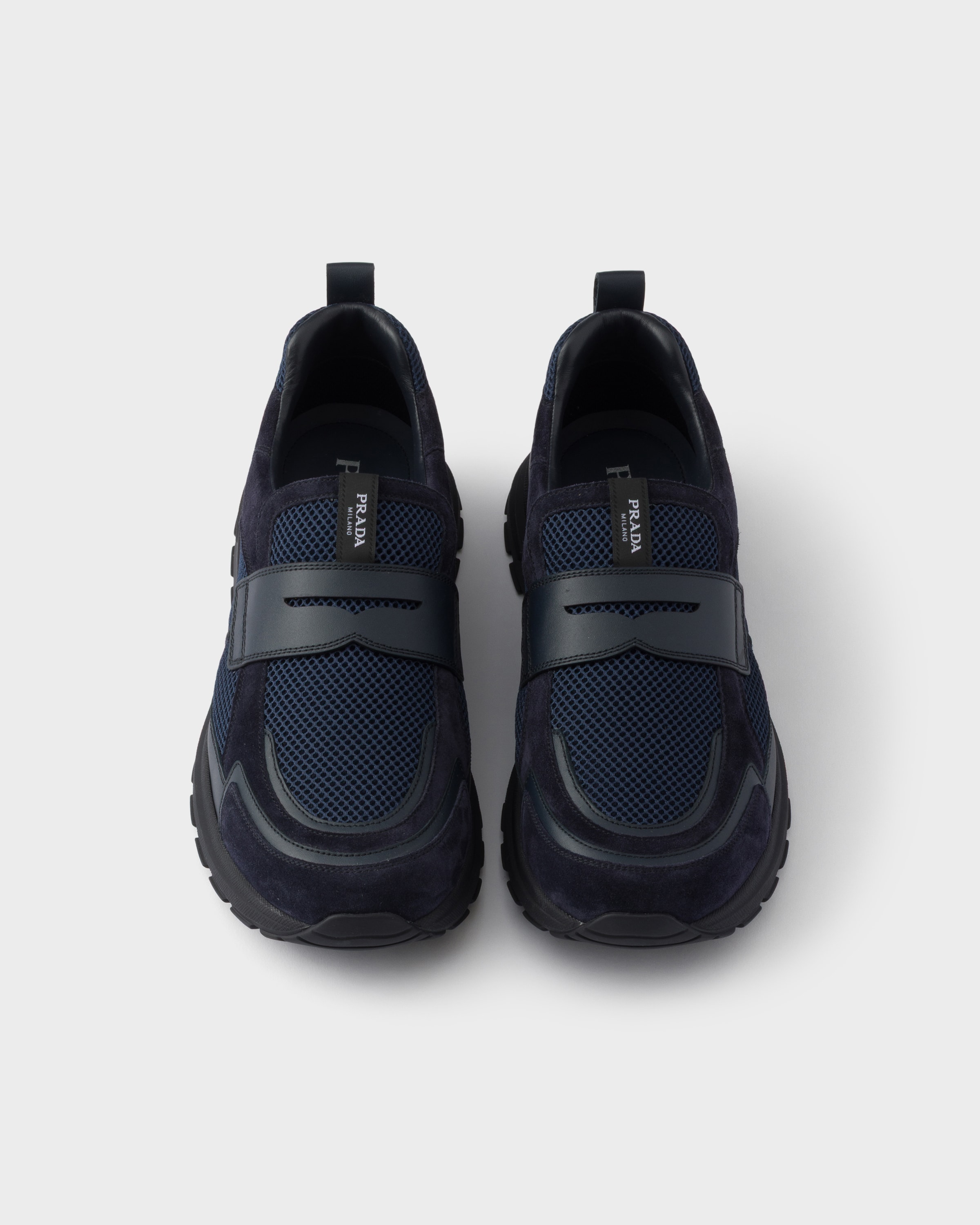 Navy Prax mesh fabric and leather loafers | PRADA - United States