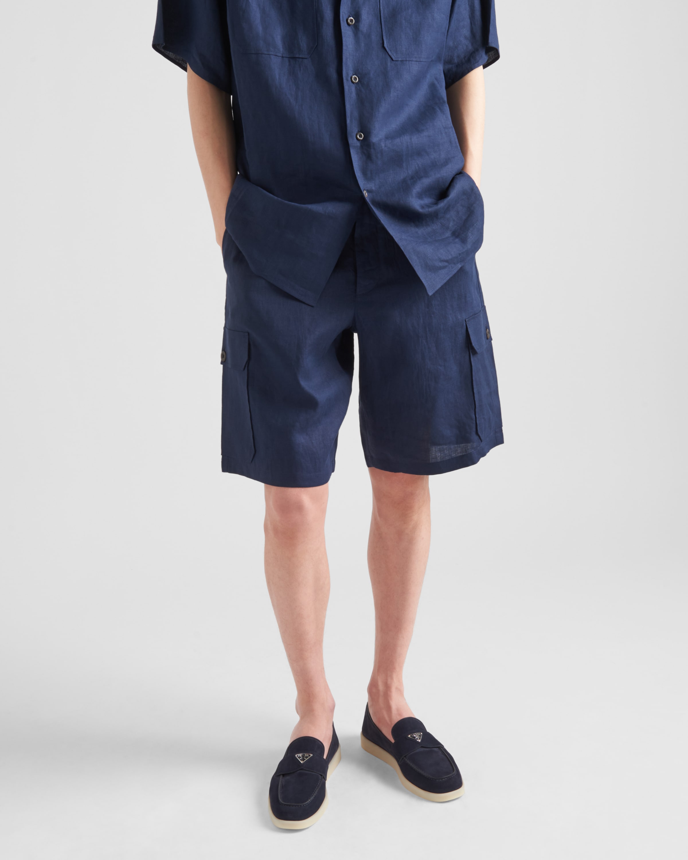 Prada Triangle-patch Suede Loafers In Navy