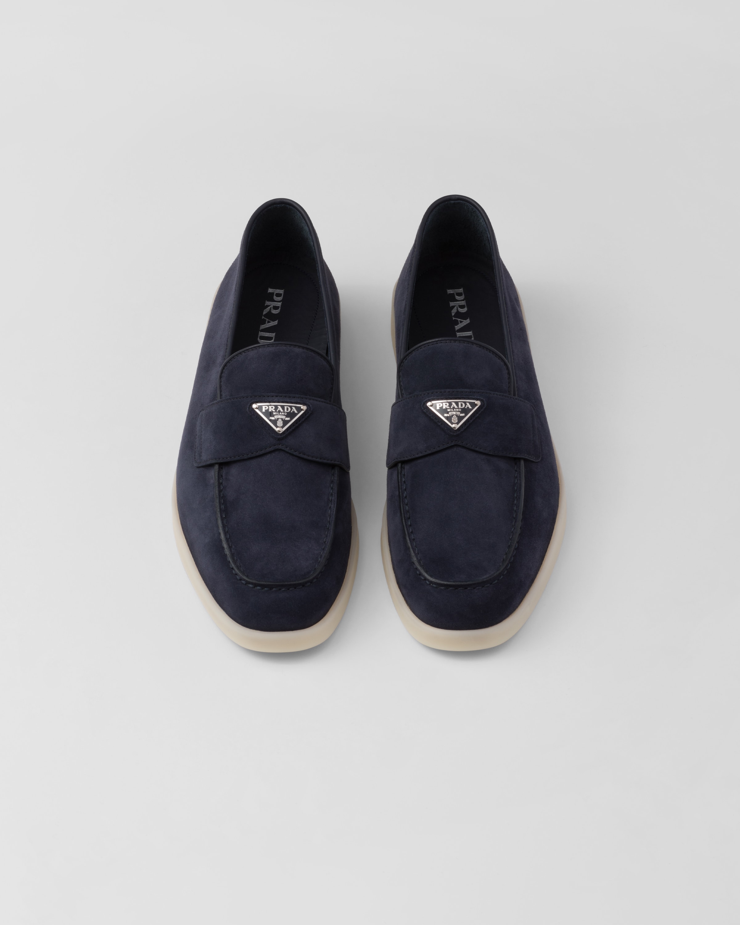 Prada Triangle-patch Suede Loafers In Navy