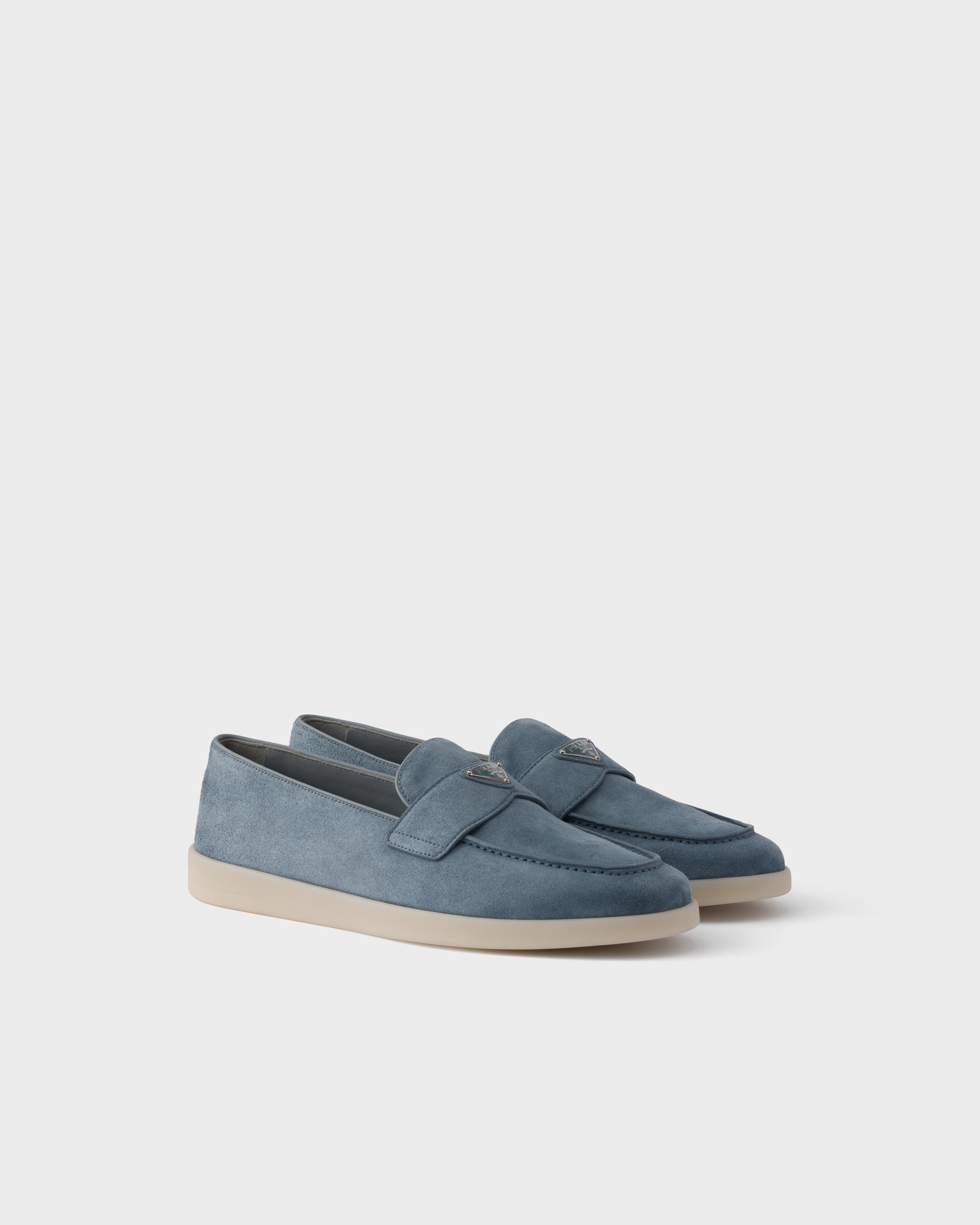 PRADA 青 シルバー ローファー Denim Suede Loafers | PRADA - United States