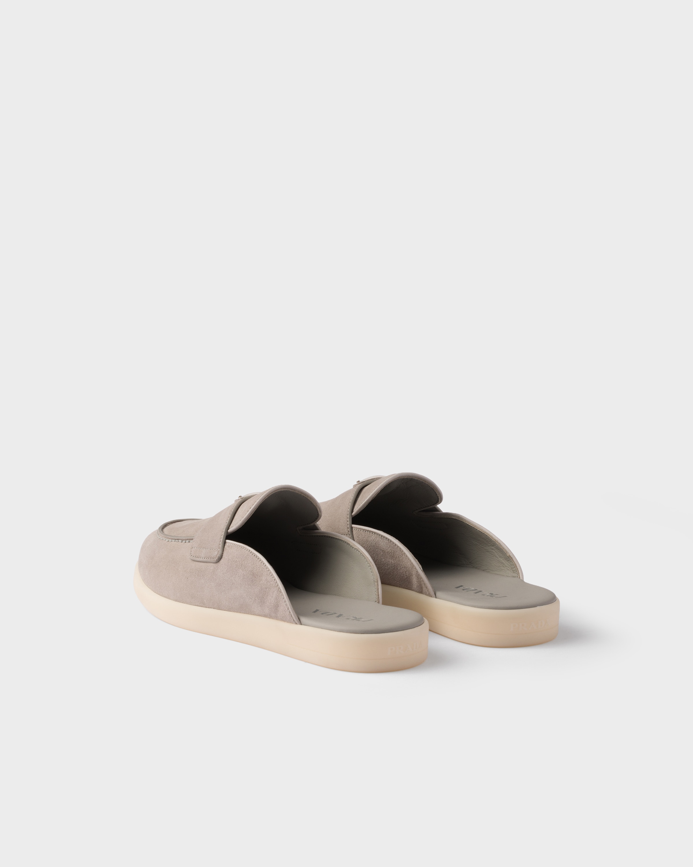 Cloudy Gray Suede Mules | PRADA - Saudi Arabia