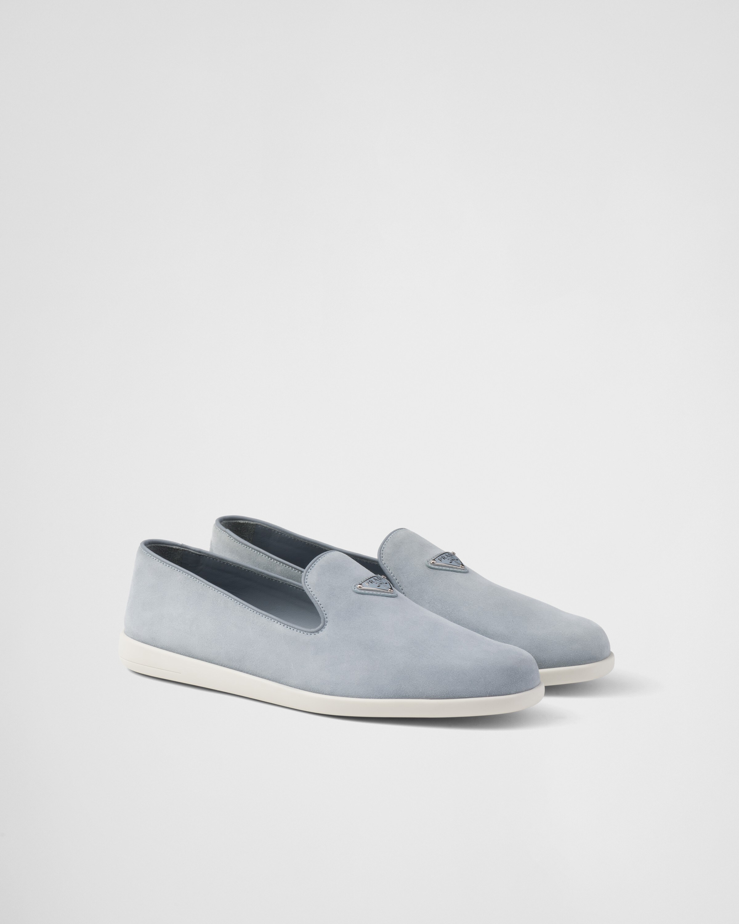 Shop Prada Suede Calf Leather Slip-ons In Astral Blue