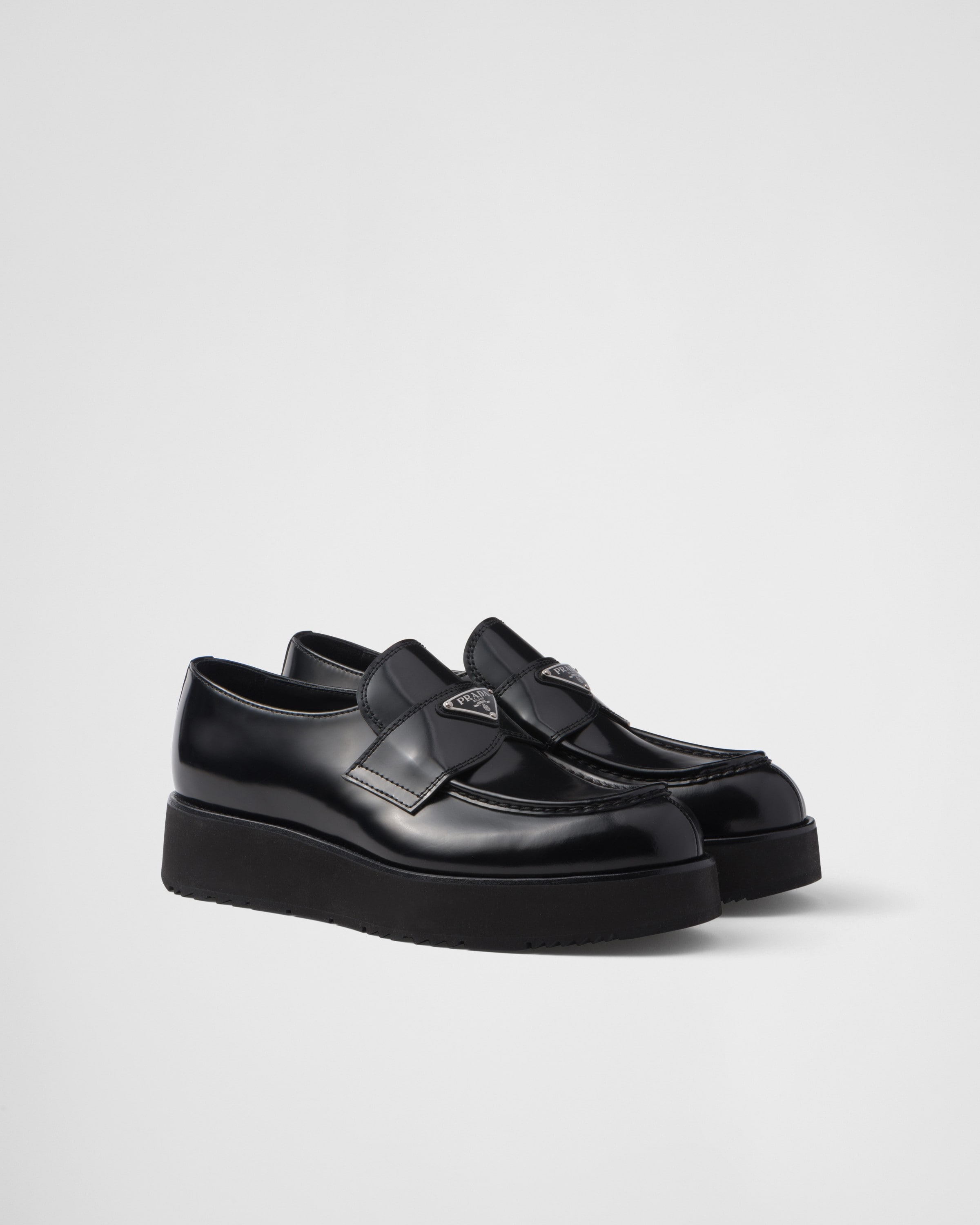 Prada Brushed Leather Loafers In Schwarz