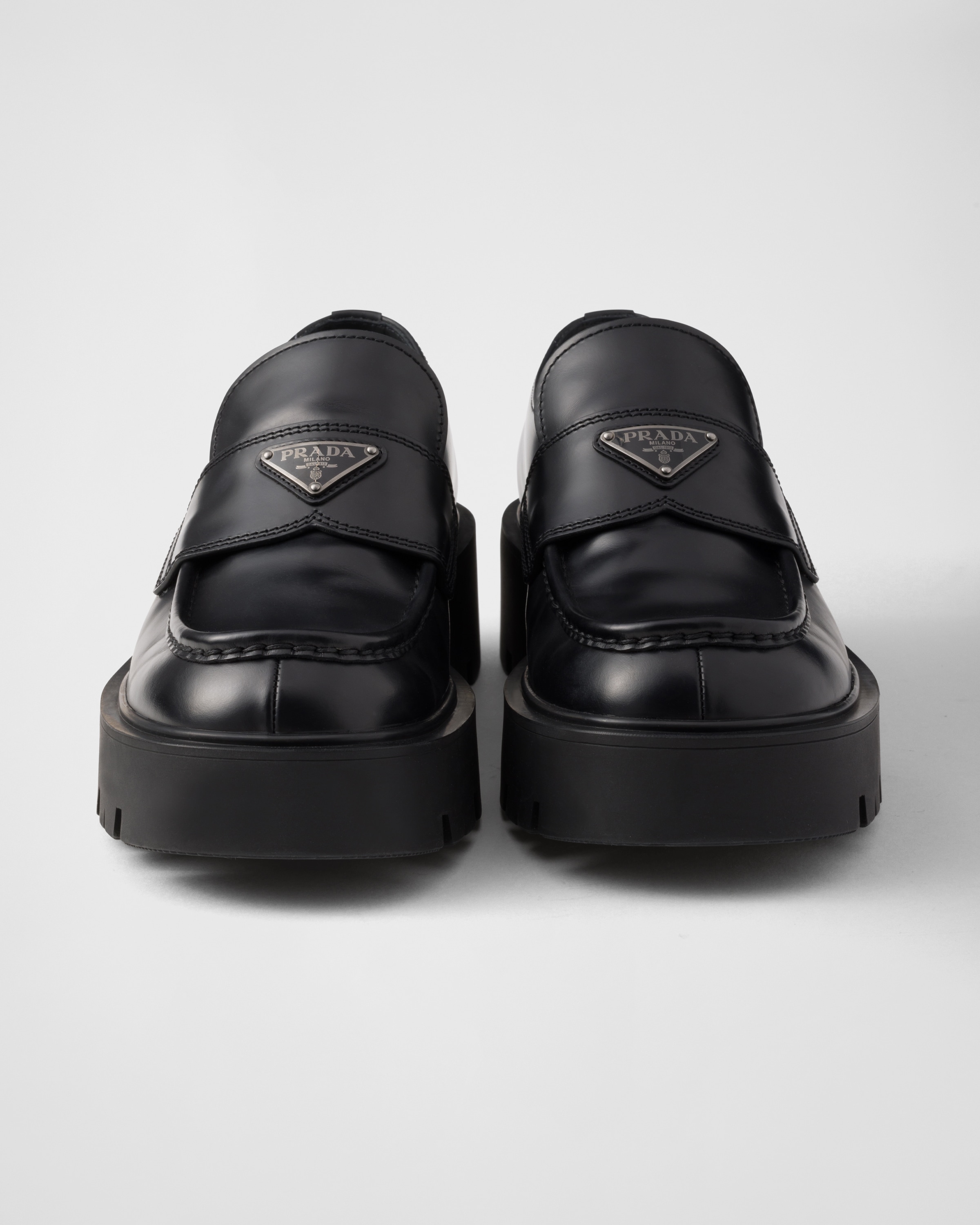 Black Brushed Leather Loafers | PRADA Black Brushed Leather Loafers | PRADA
