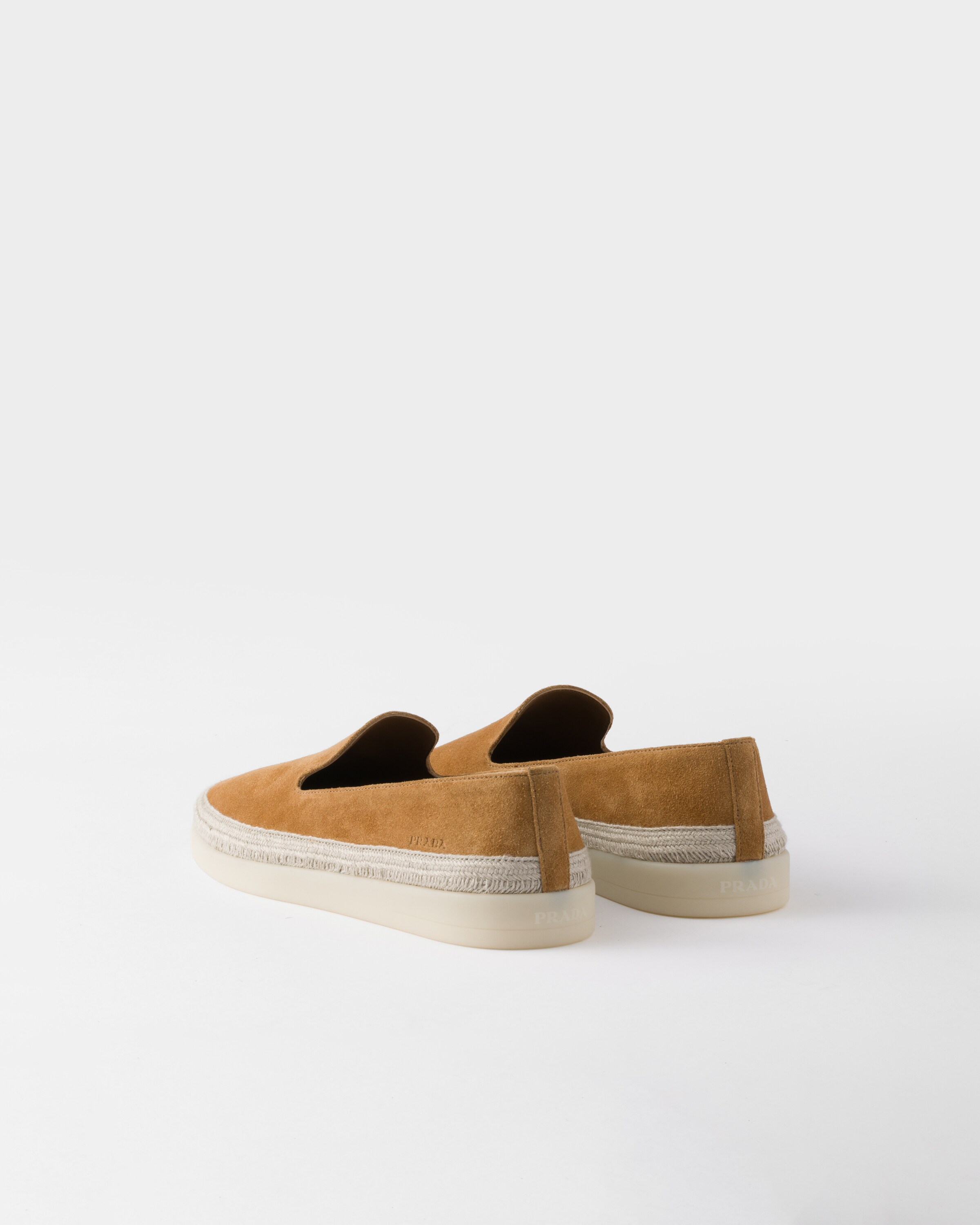 Prada Brown Suede Slip-on Flat Shoes With Textured Sole In Cinnamon