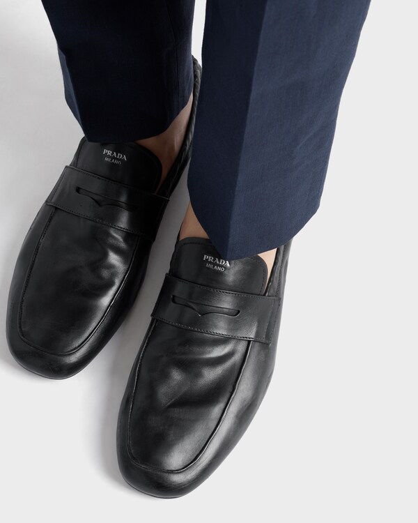 プラダ シャッフル アンティークレザー ローファー - ブラック プラダ シャッフル アンティークレザー ローファー - ブラック