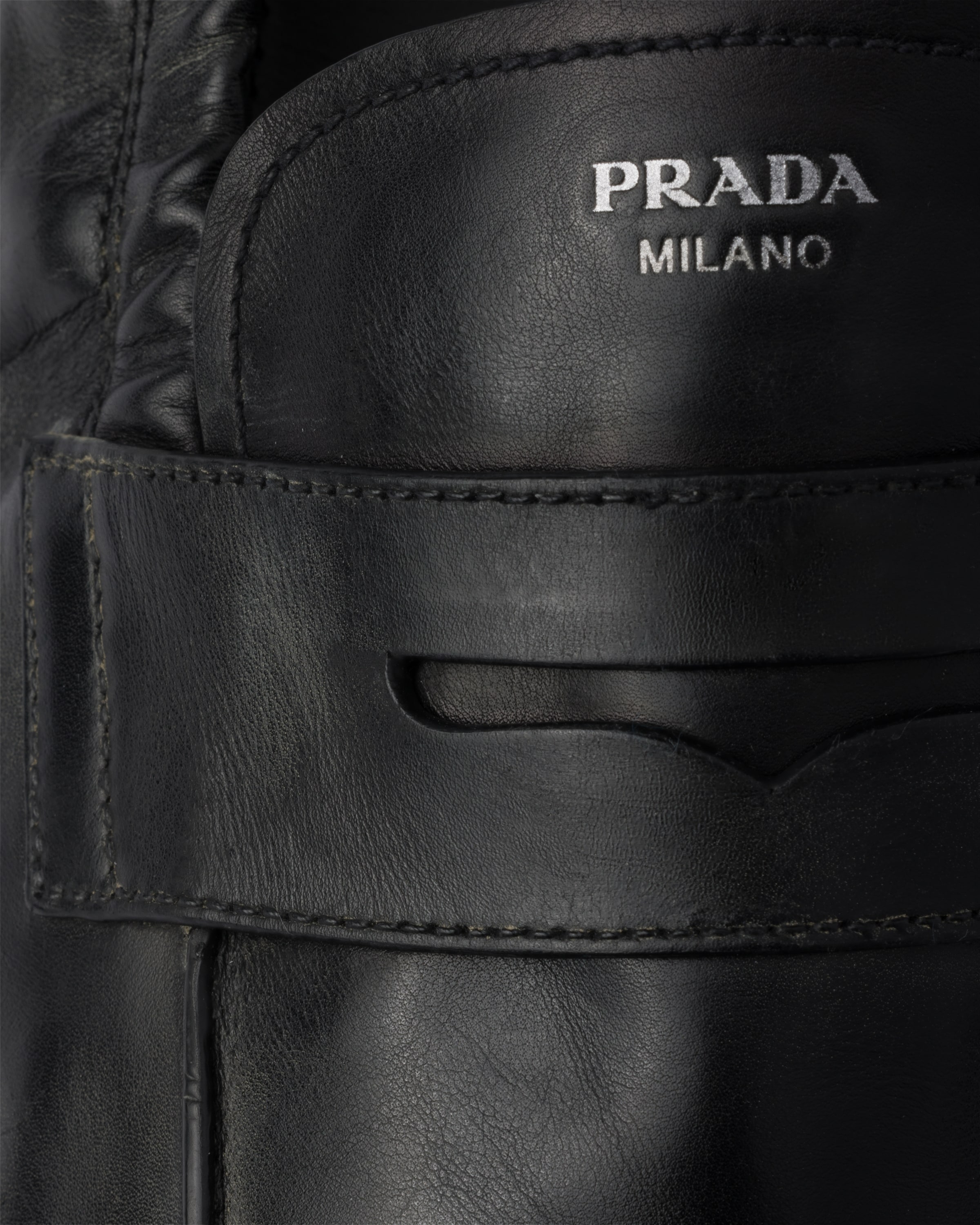 Black Shuffle antiqued leather loafers | PRADA - United States