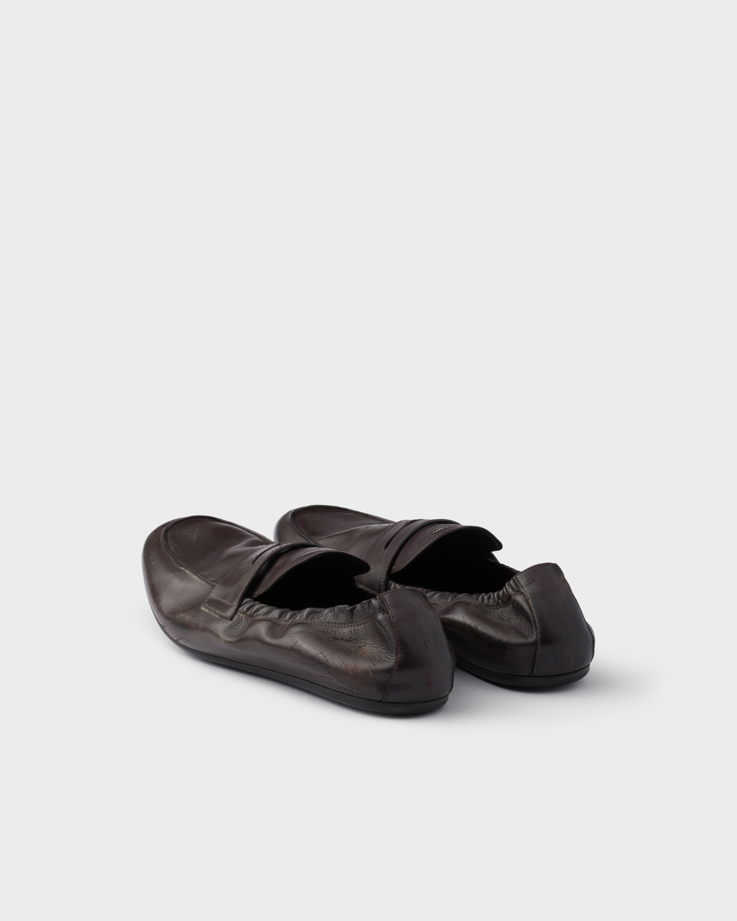 Dark Brown Shuffle antiqued leather loafers | PRADA - United States