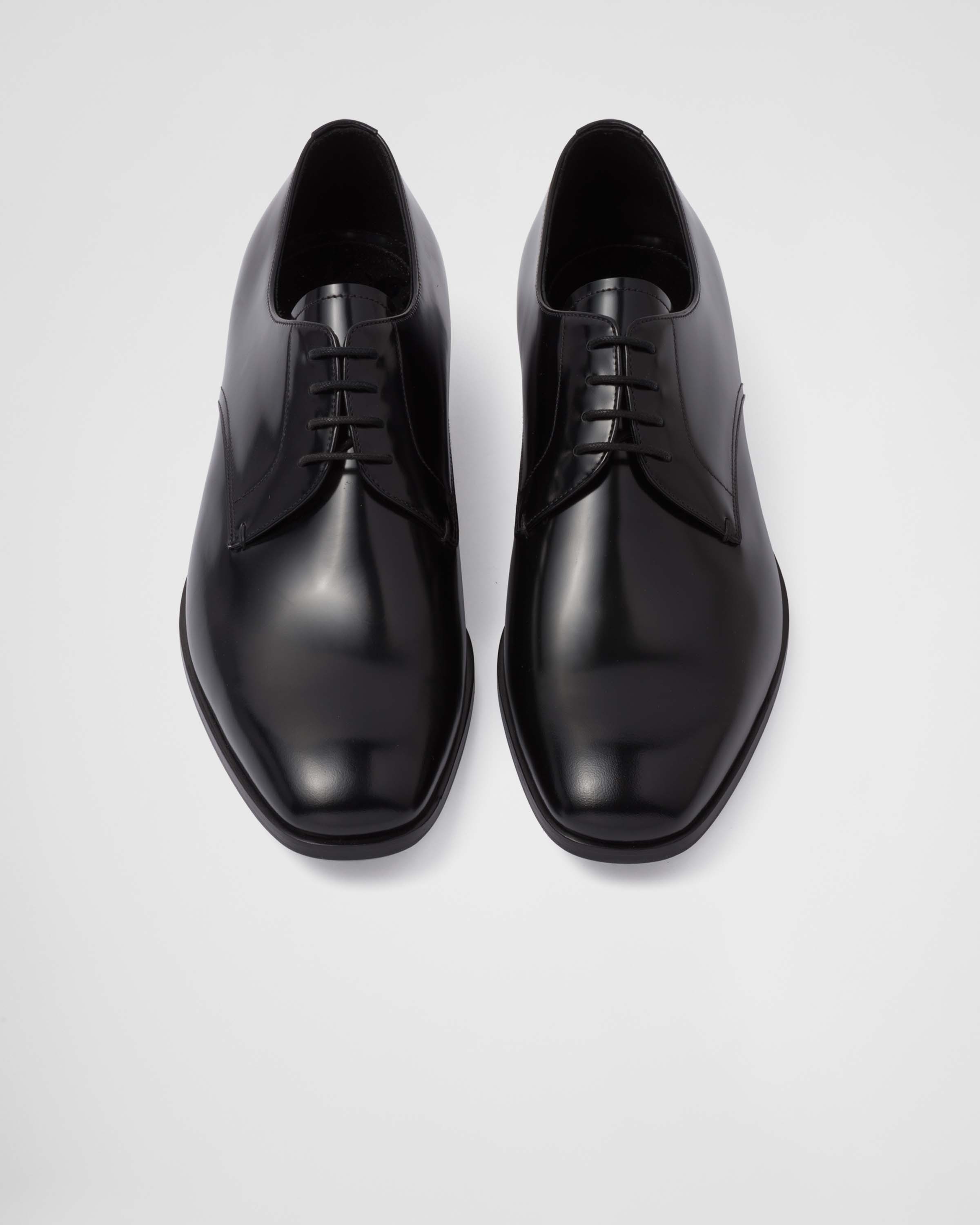 Black Brushed Leather Derby Shoes PRADA