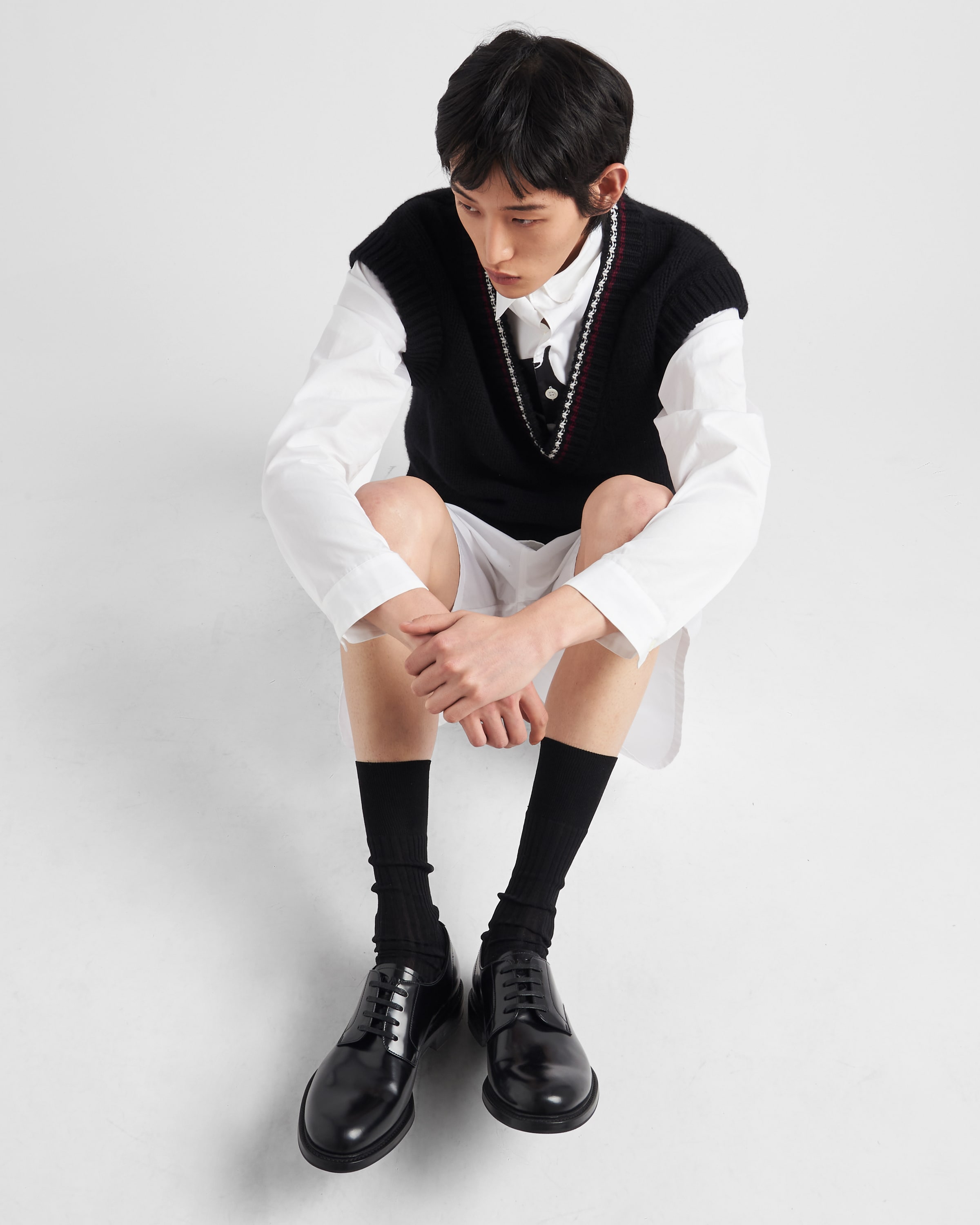 ブラック ブラッシュドレザー レースアップ シューズ | PRADA