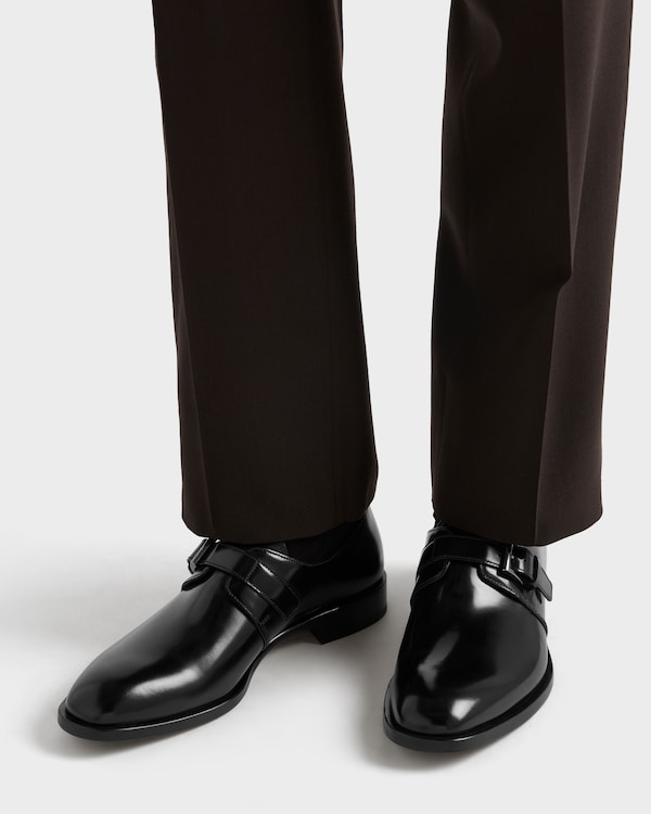 Brushed leather derby shoes with buckle - Black Brushed leather derby shoes with buckle - Black