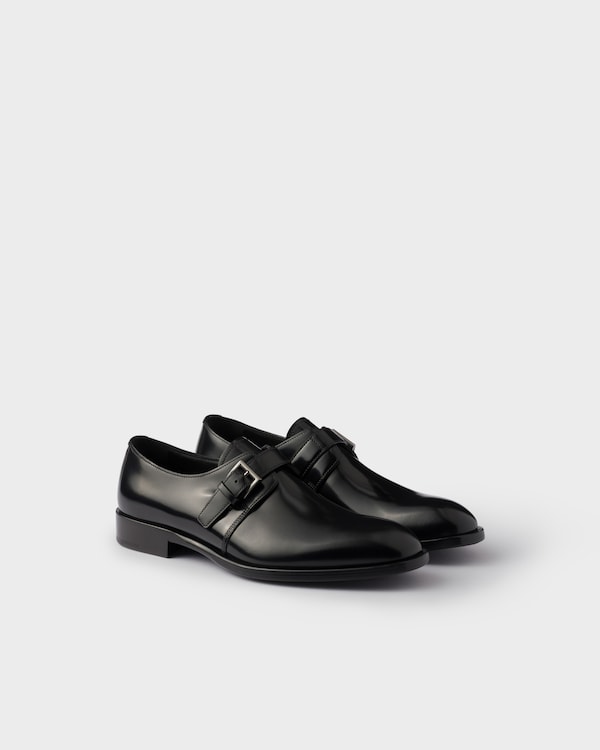Brushed leather derby shoes with buckle - Black Brushed leather derby shoes with buckle - Black