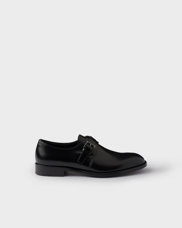 Brushed leather derby shoes with buckle - Black Brushed leather derby shoes with buckle - Black