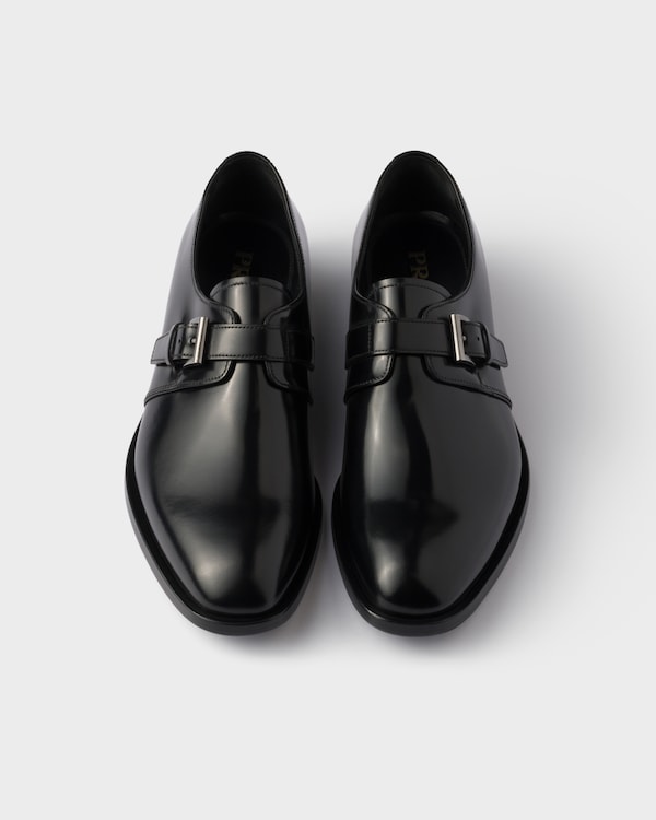 Brushed leather derby shoes with buckle - Black Brushed leather derby shoes with buckle - Black