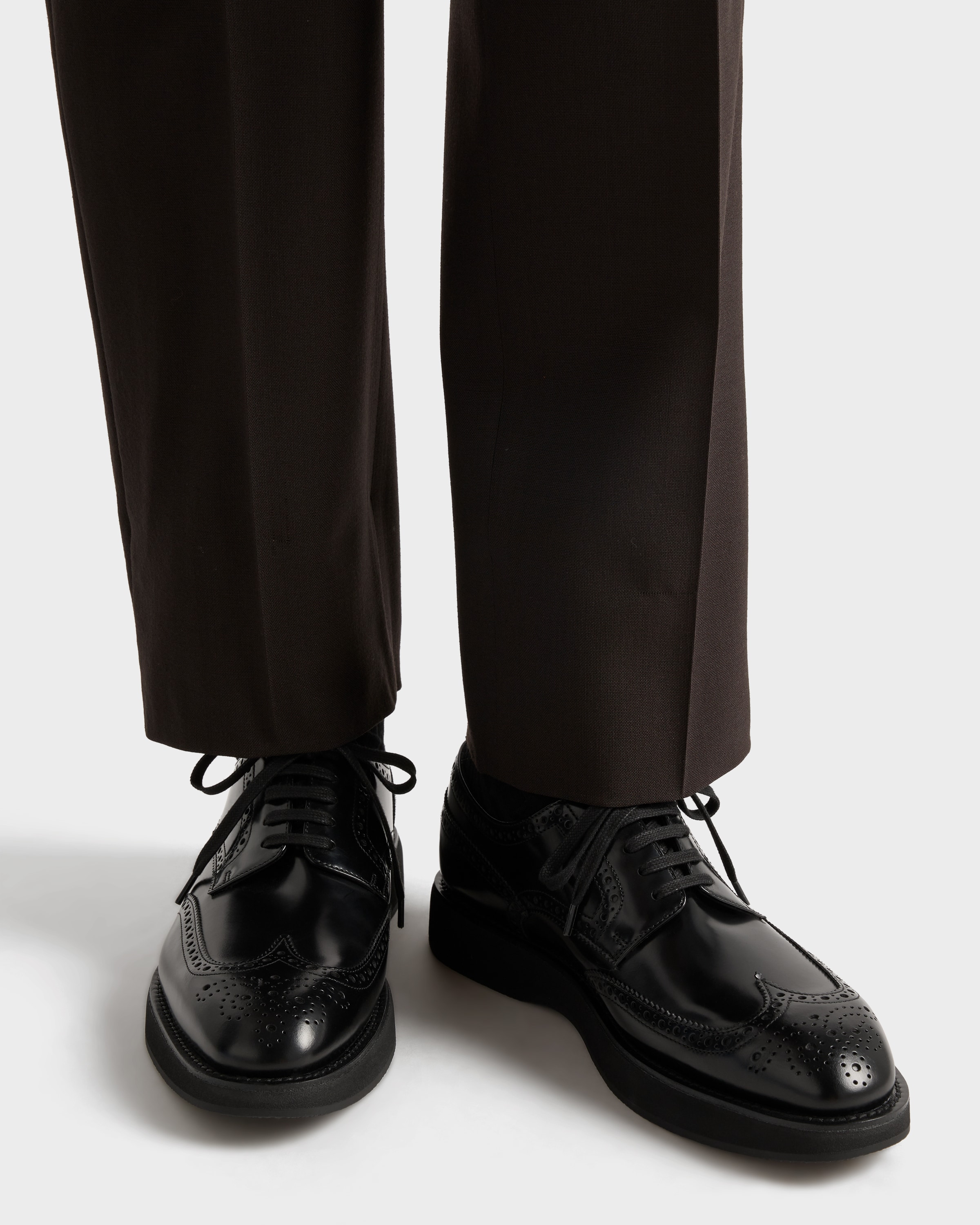 Black Brushed leather laced brogue shoes | PRADA - Singapore
