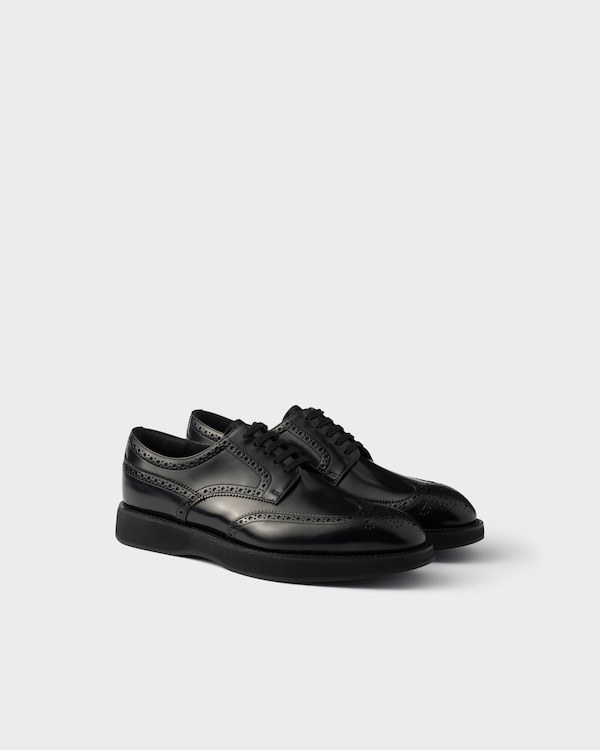 Brushed leather laced brogue shoes - Black Brushed leather laced brogue shoes - Black