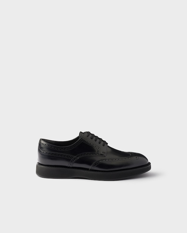 Brushed leather laced brogue shoes - Black Brushed leather laced brogue shoes - Black