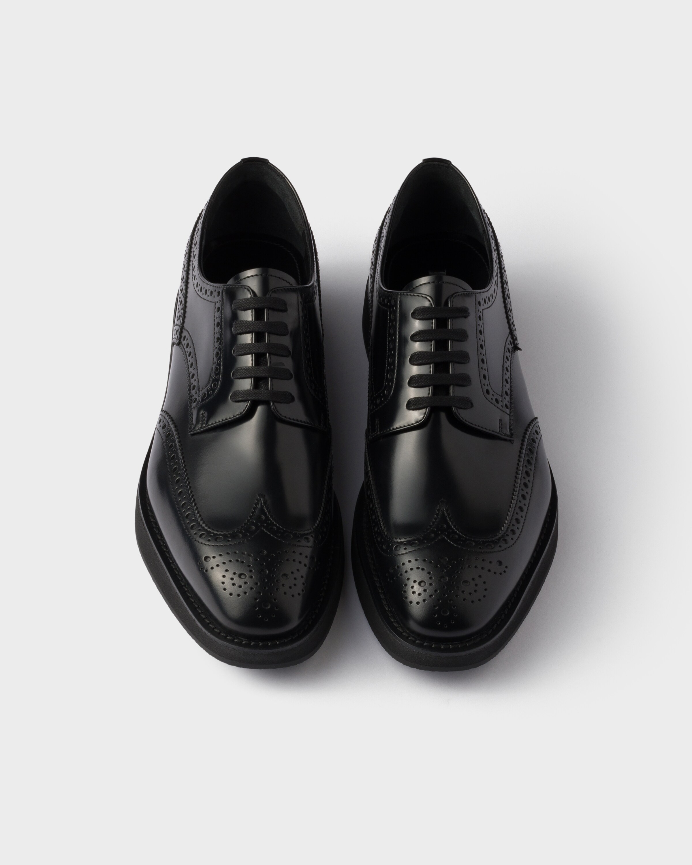 Black Brushed leather laced brogue shoes | PRADA - Singapore