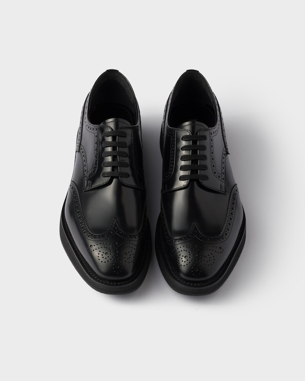 Brushed leather laced brogue shoes - Black Brushed leather laced brogue shoes - Black