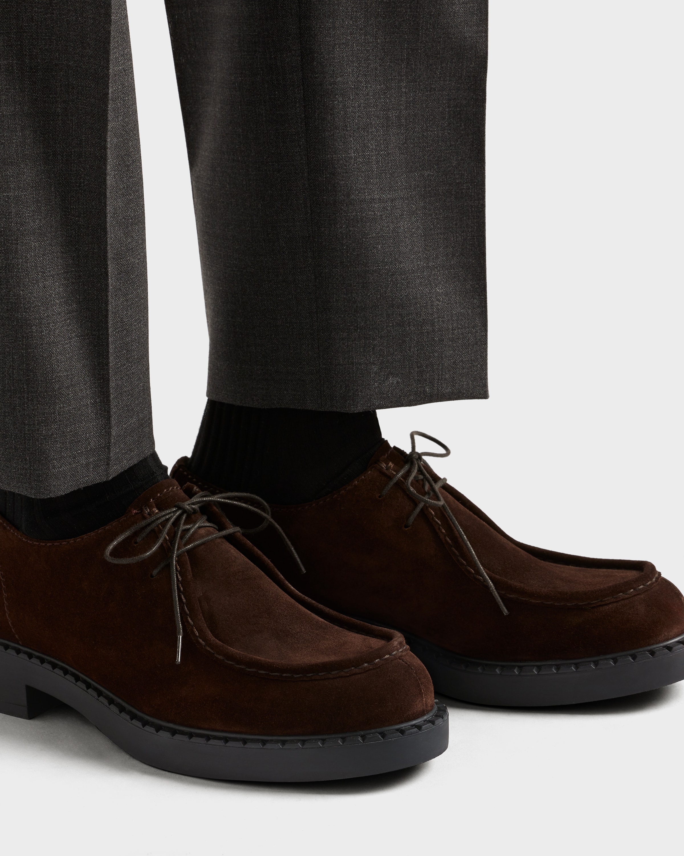 Chocolate suede lace-up shoes