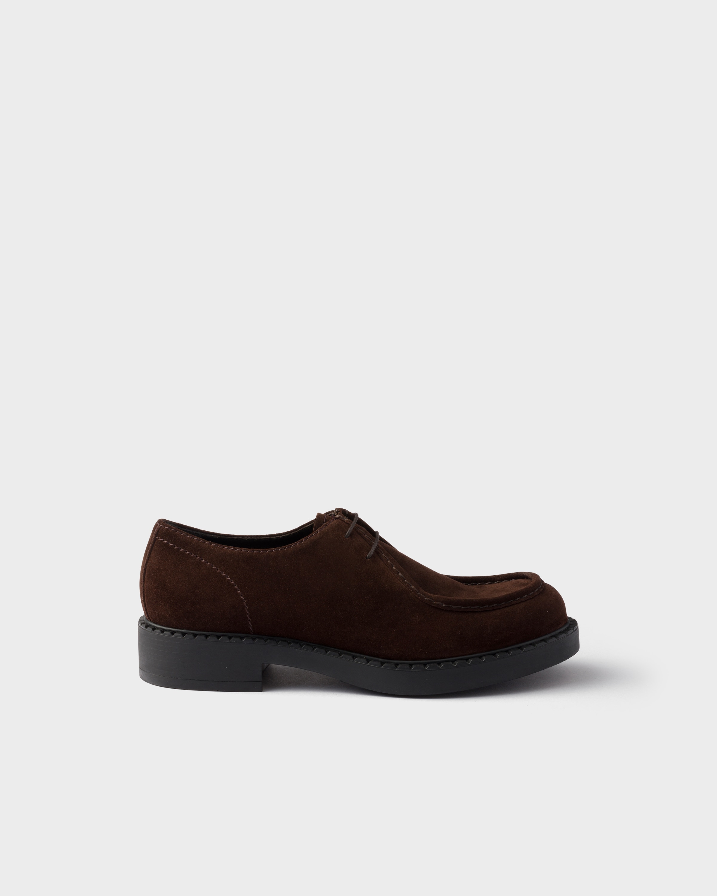 Prada Chocolate Suede Lace-up Shoes In Brown