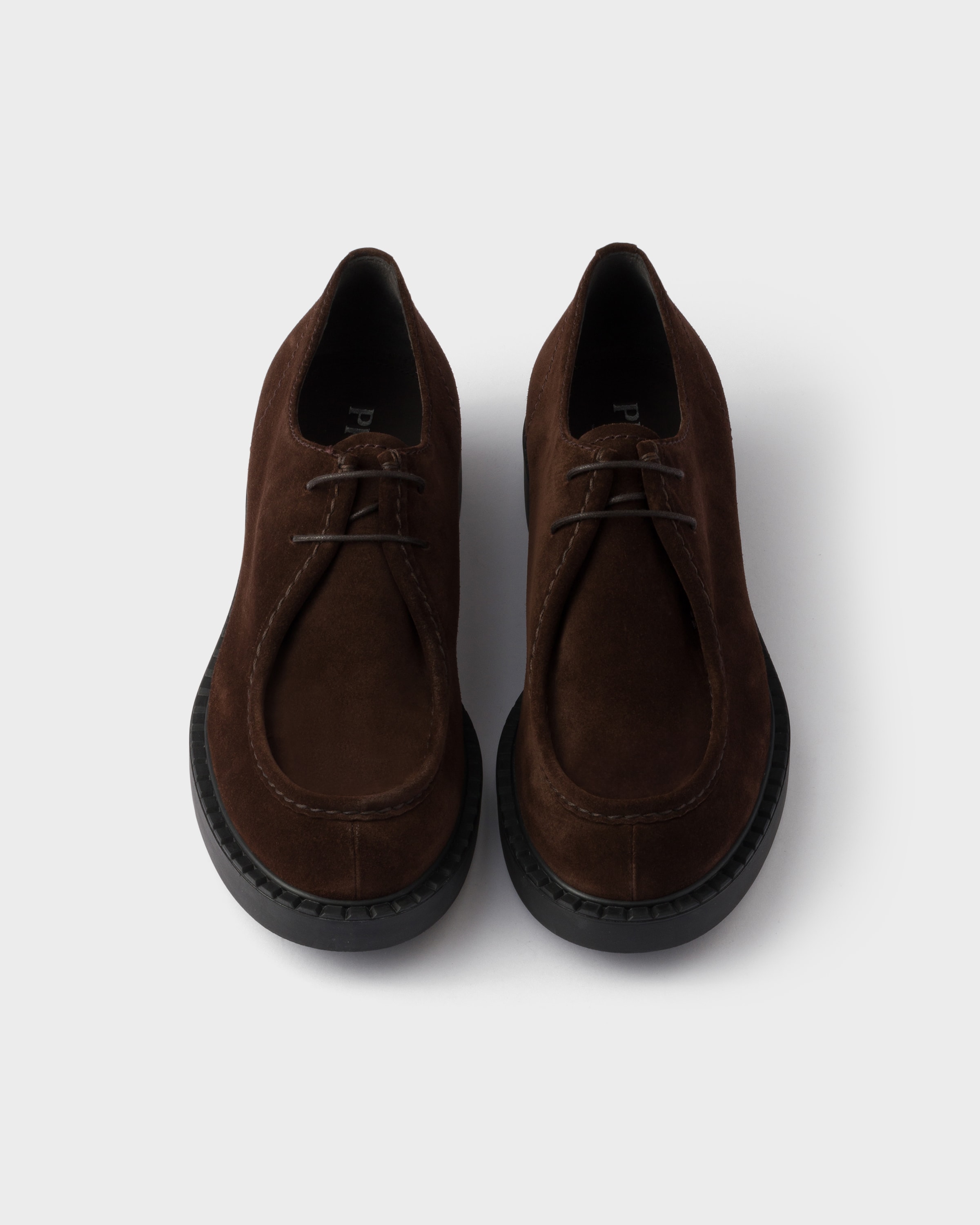 Prada Chocolate Suede Lace-up Shoes In Brown