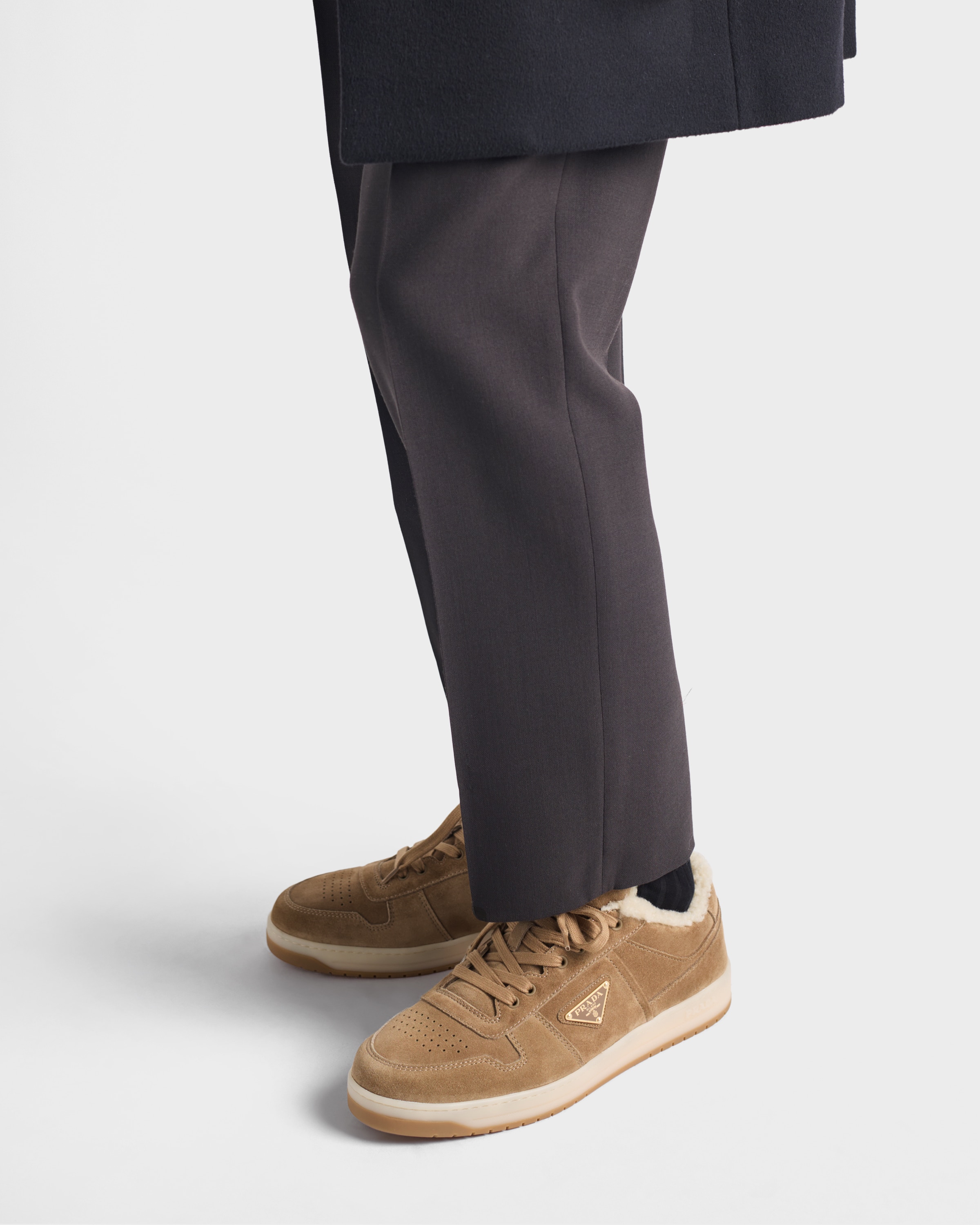 Mink Downtown suede sneakers | PRADA - United States