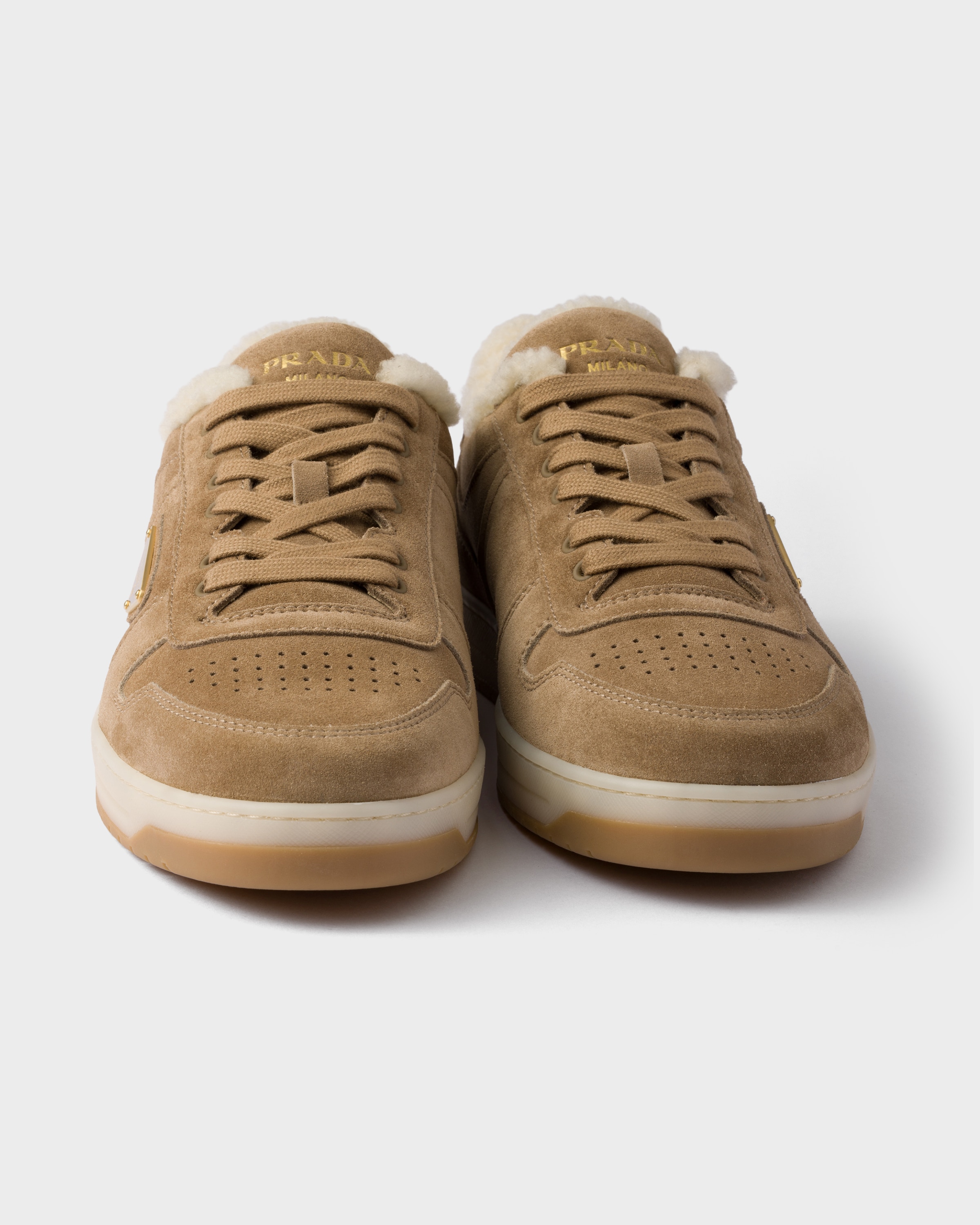 Mink Downtown suede sneakers | PRADA - United States