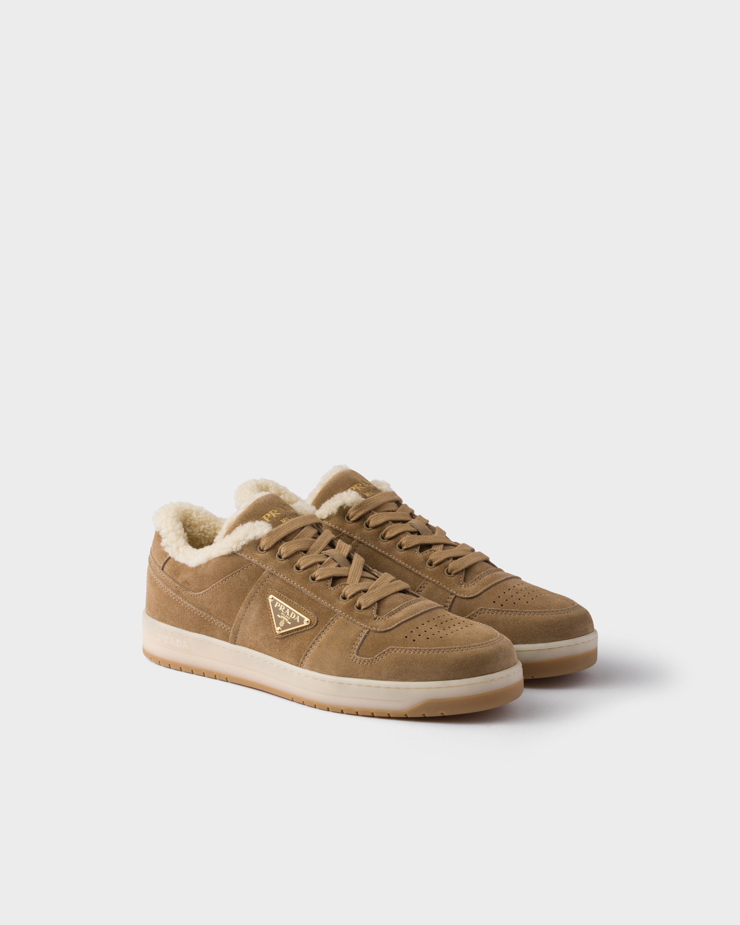 Mink Downtown Suede Sneakers | PRADA