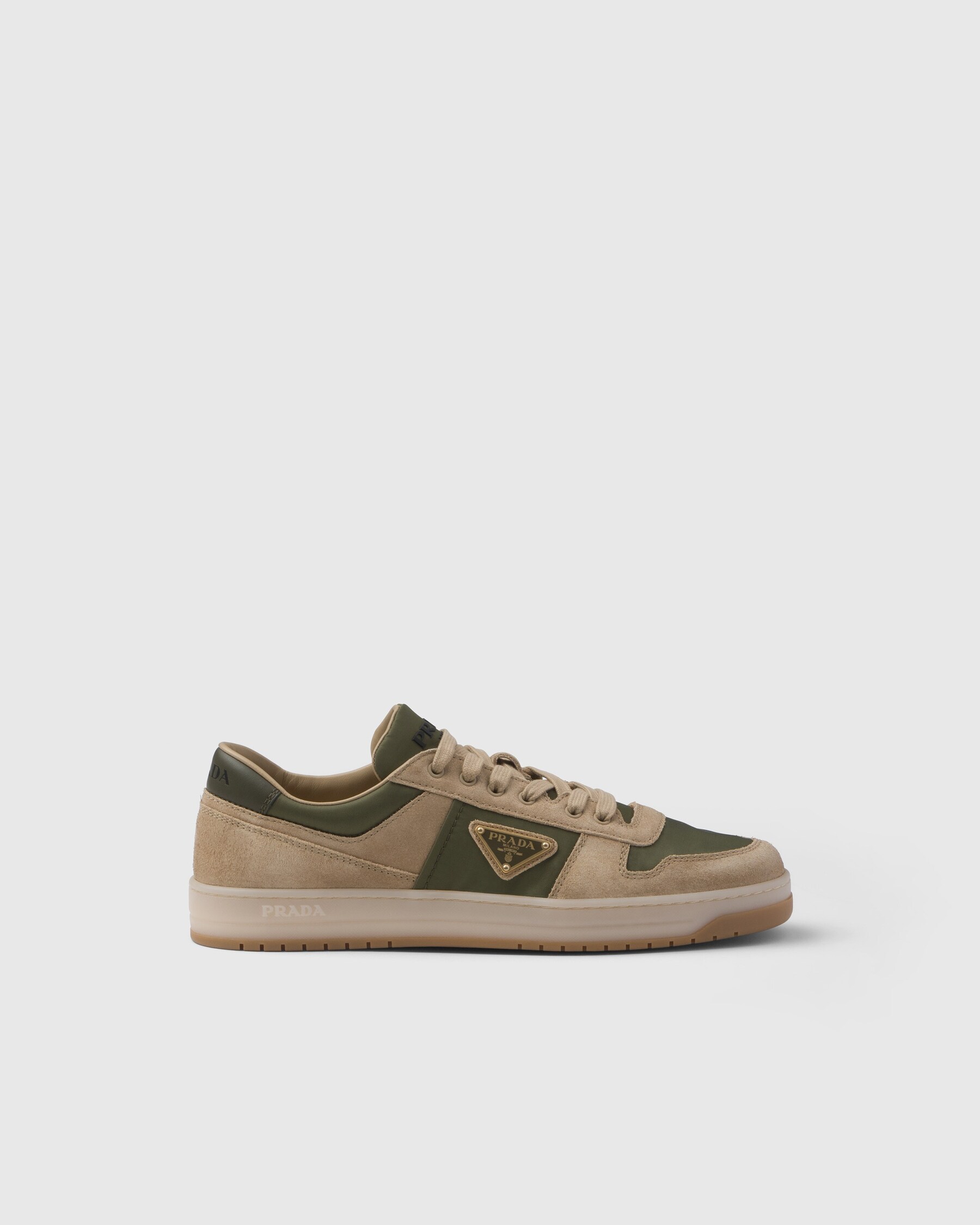 Ecru/military Downtown Delav Suede And Re-nylon Sneakers | PRADA