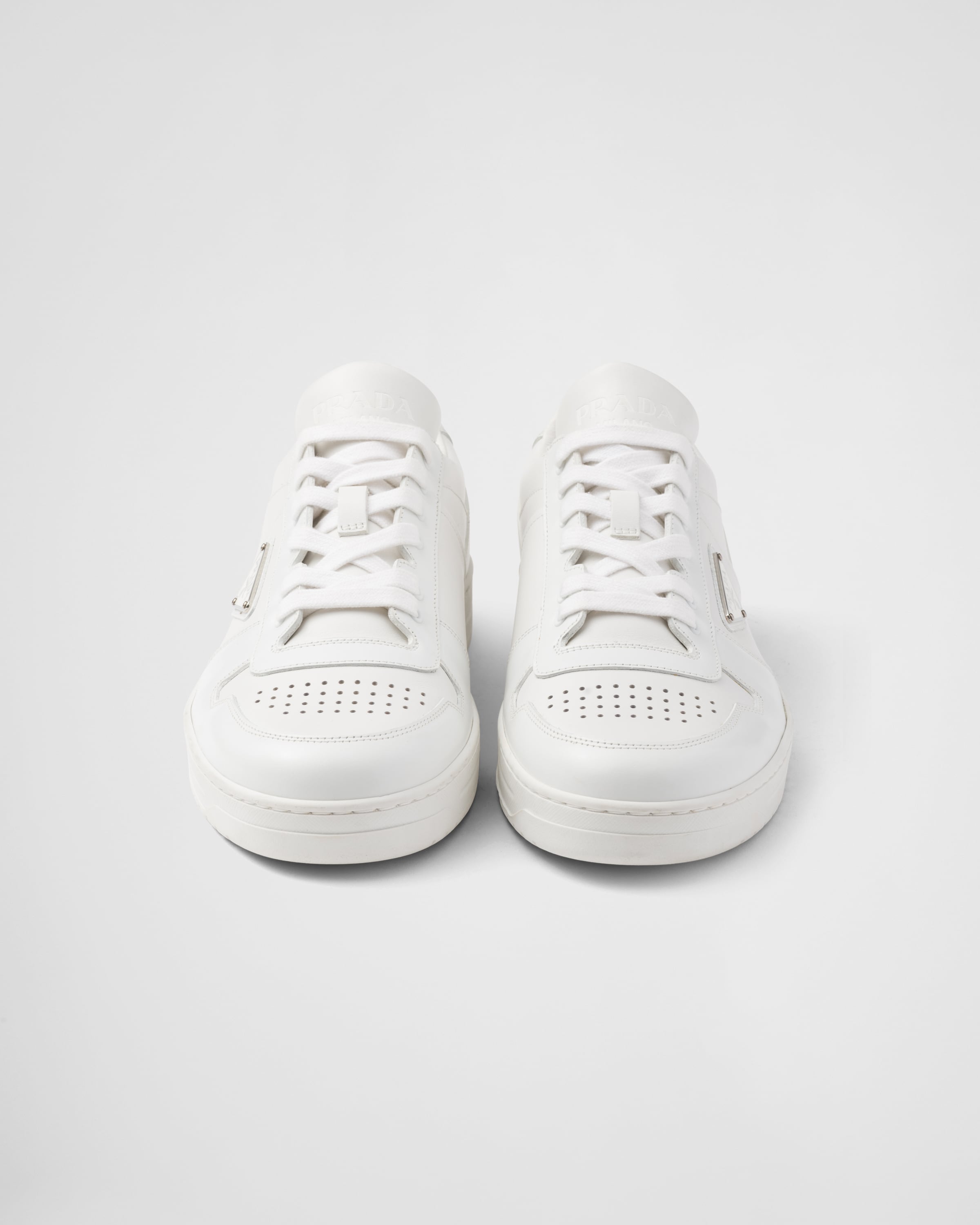 White Downtown Leather Sneakers PRADA