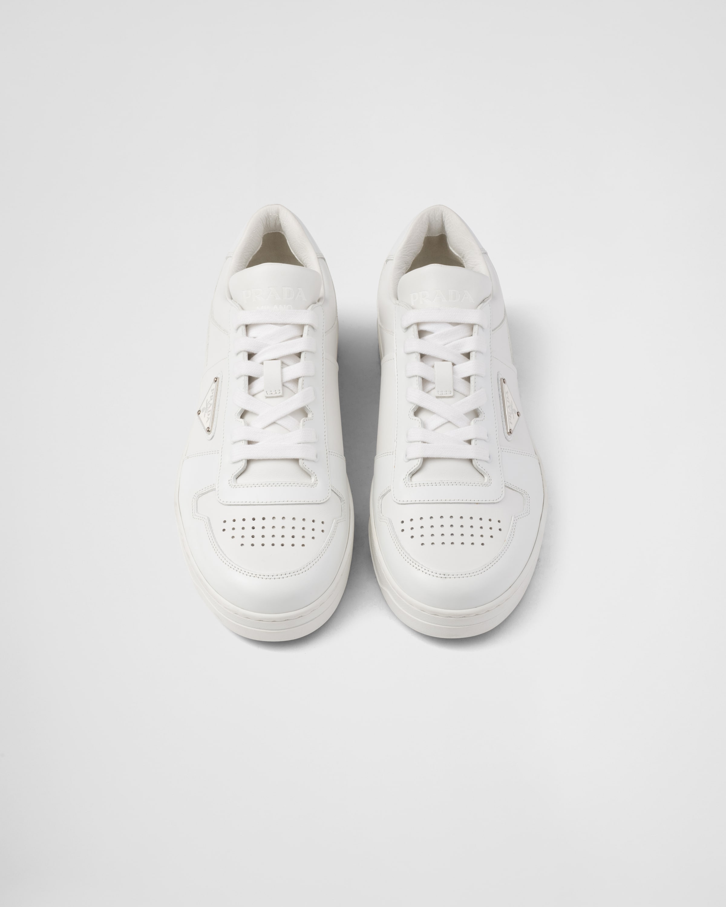 White Downtown Leather Sneakers PRADA