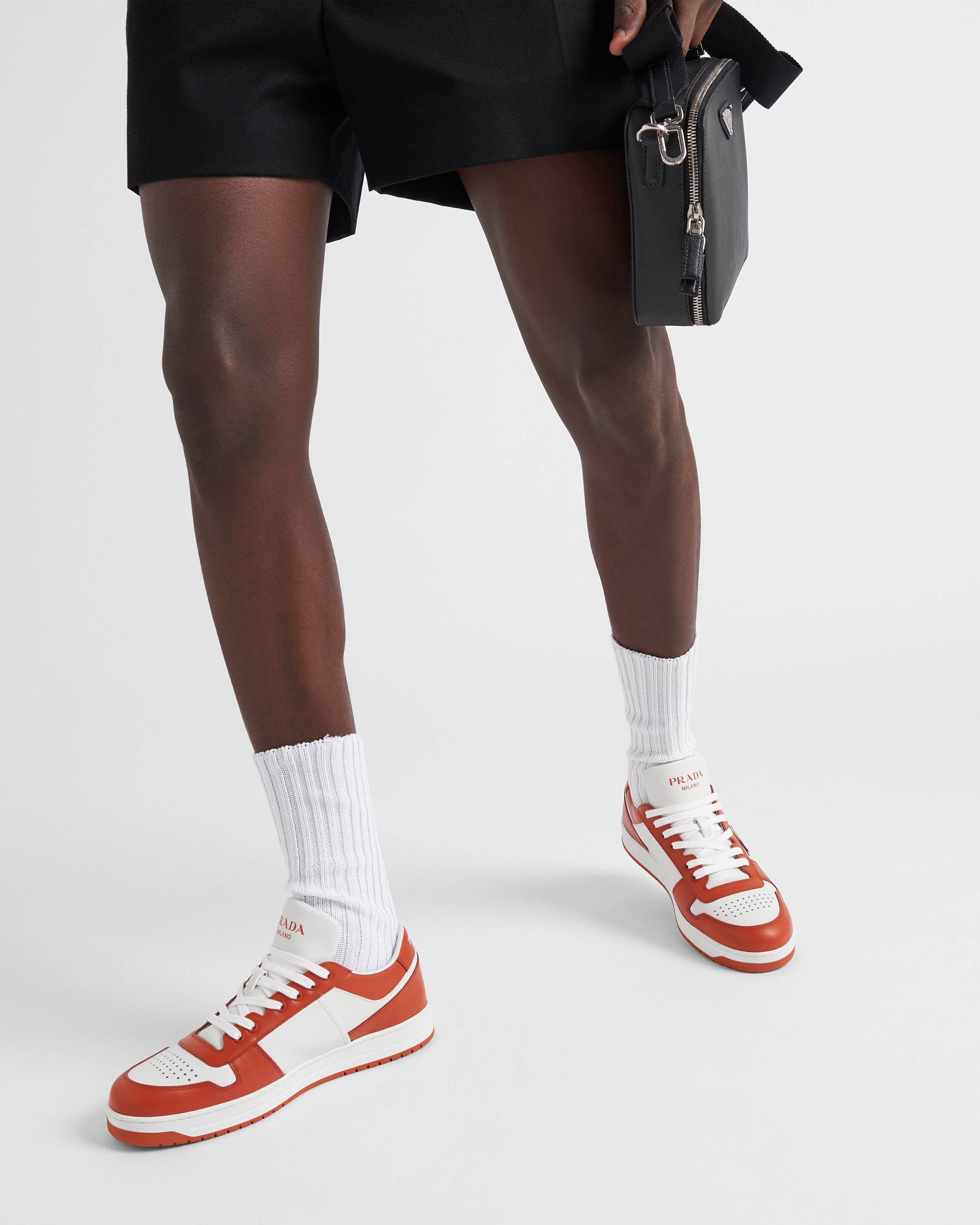 White/orange Downtown leather sneakers | Prada