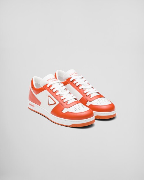 White/orange Downtown leather sneakers | Prada