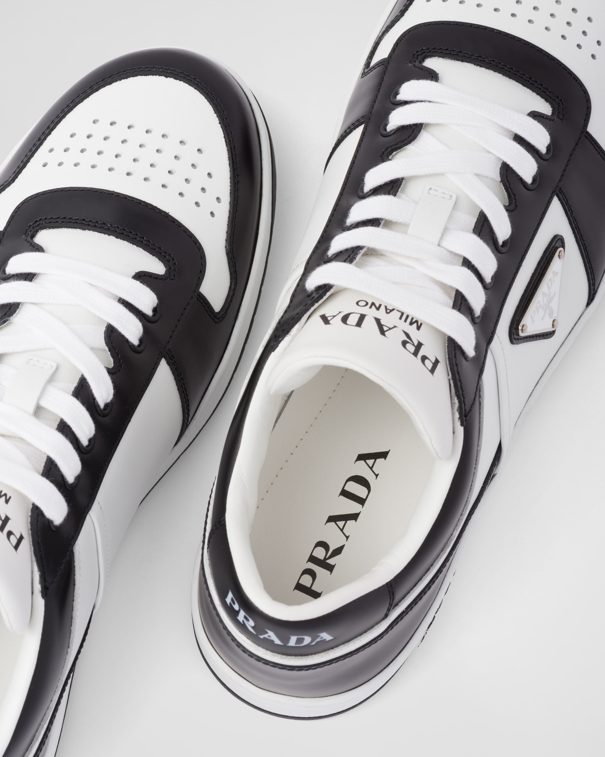 White/black Downtown Leather Sneakers PRADA