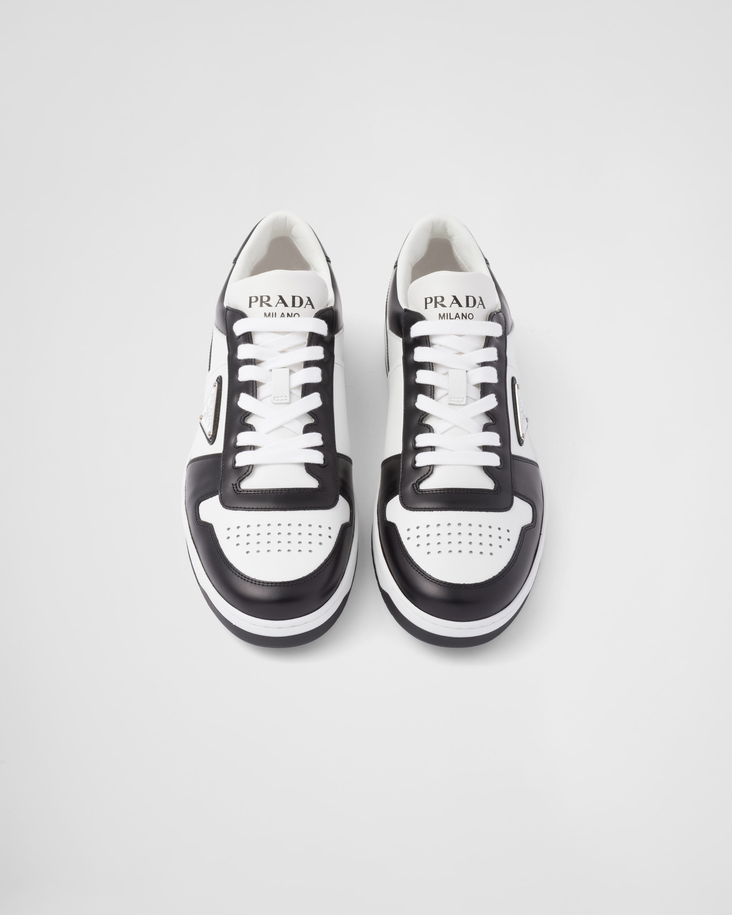 White black Downtown Leather Sneakers PRADA