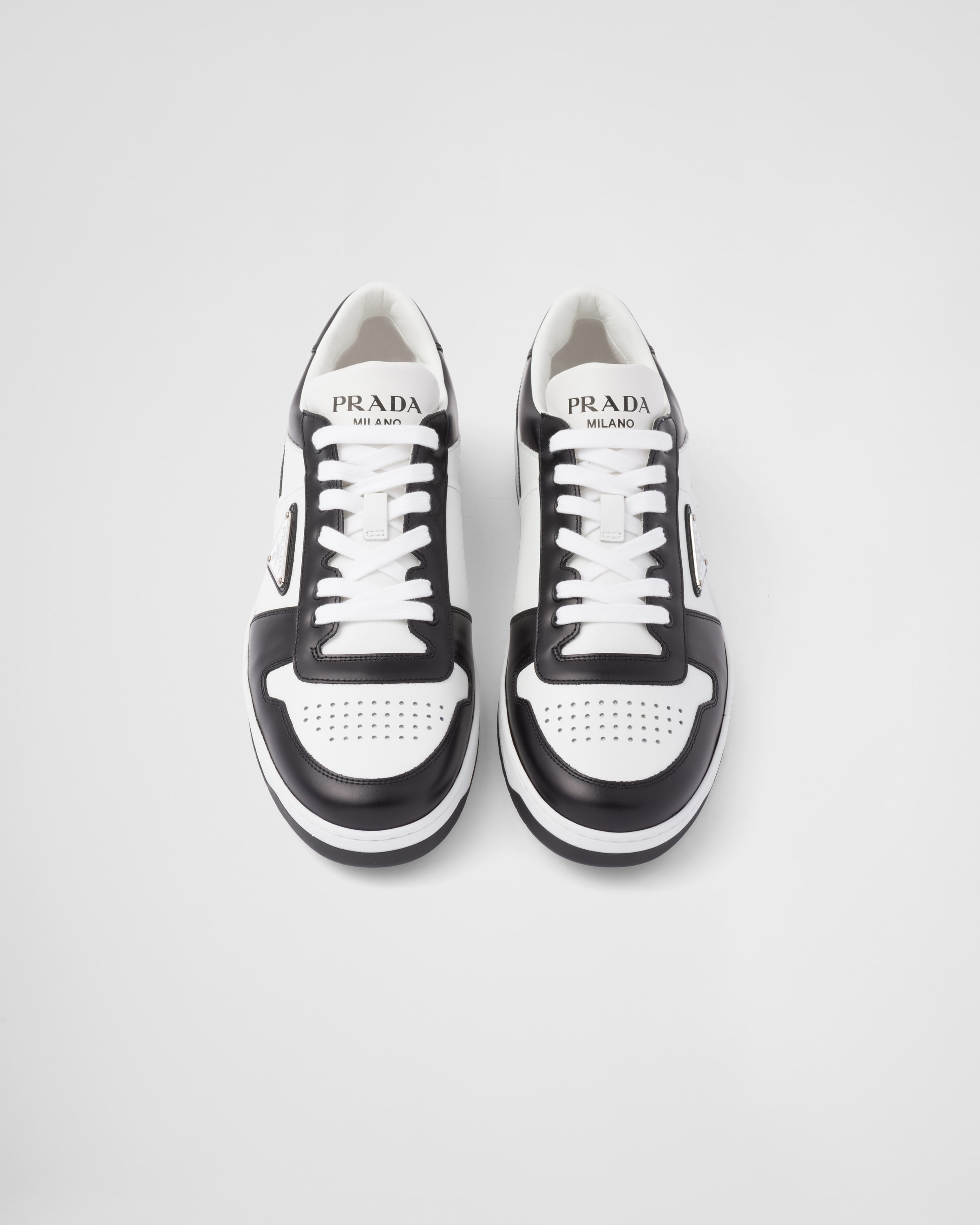 White/black Downtown leather sneakers | Prada