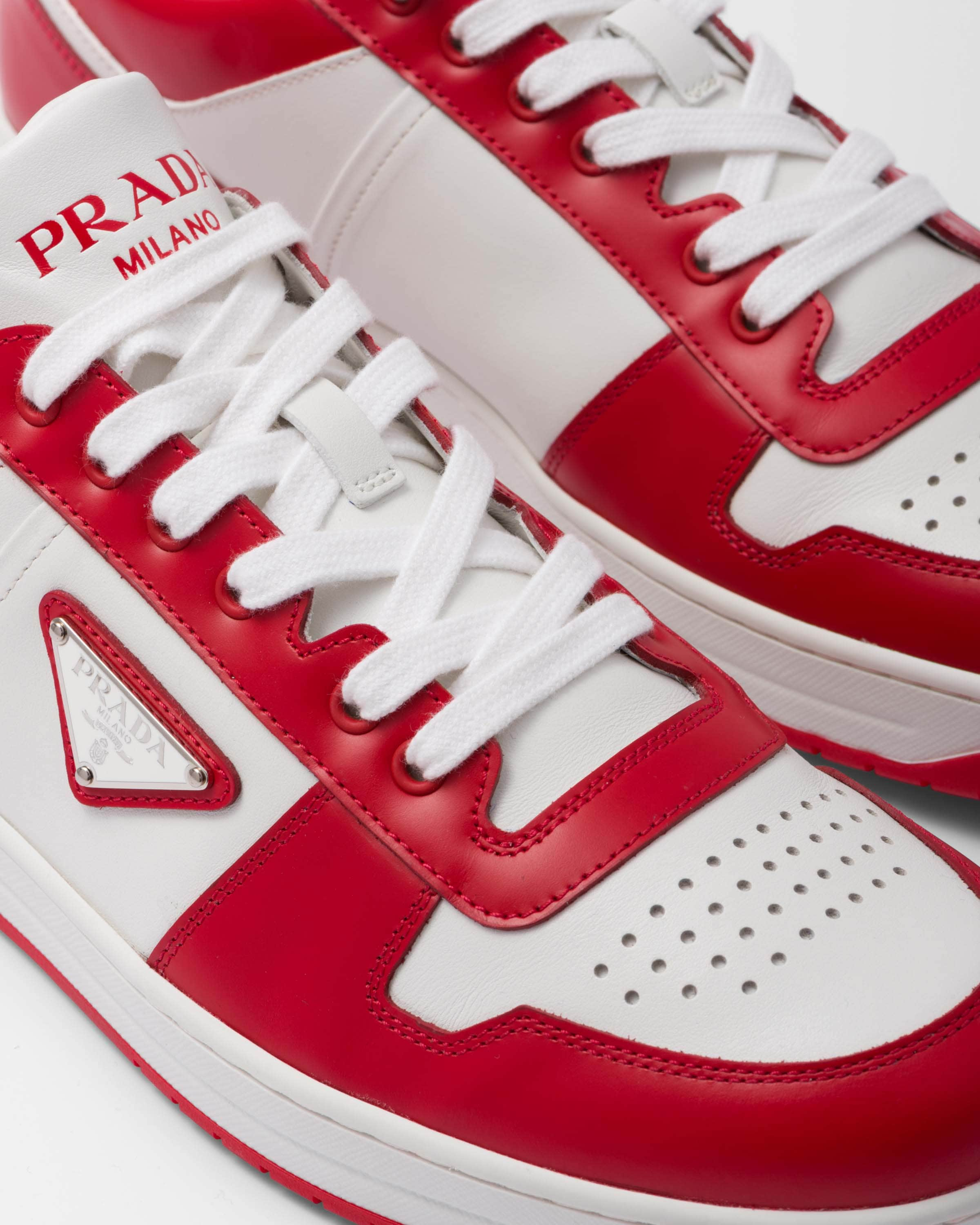 White/lacquer Red Downtown leather sneakers | Prada