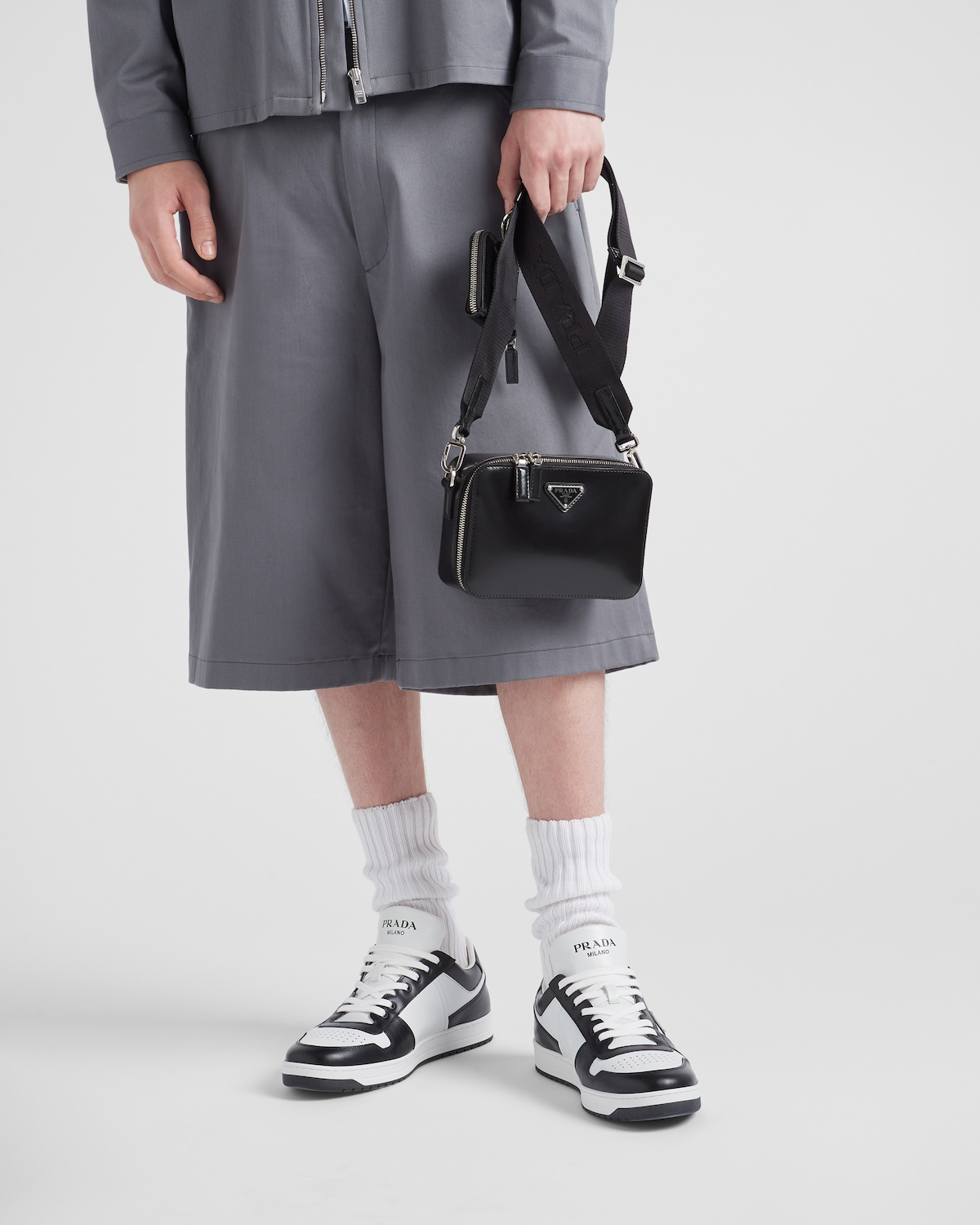 Prada Downtown Leather Sneakers - White/Black