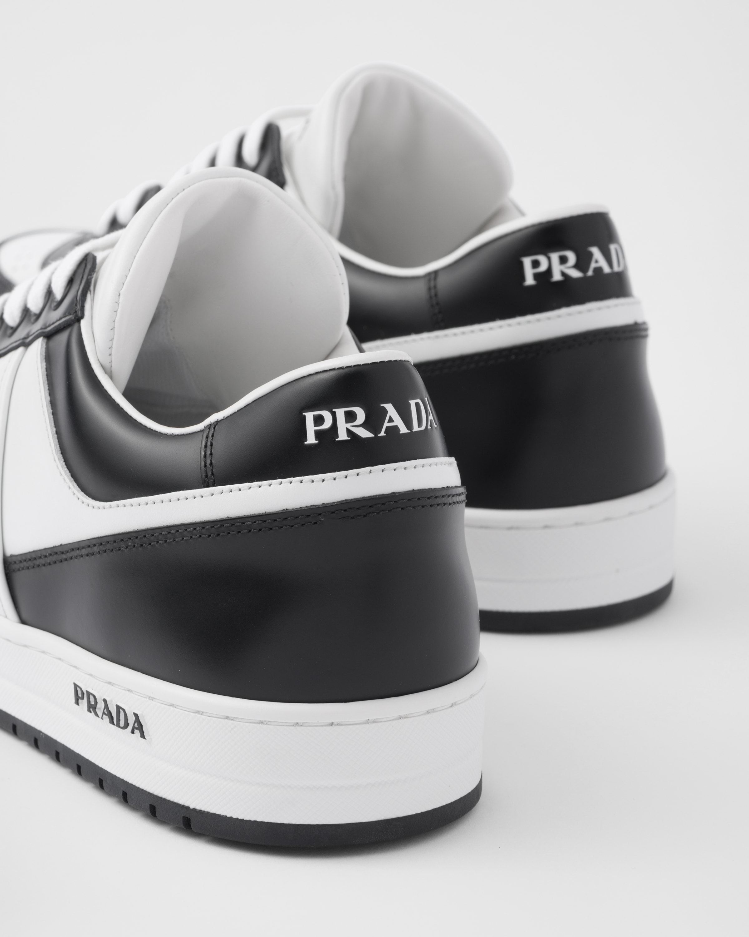 White black Downtown Leather Sneakers PRADA
