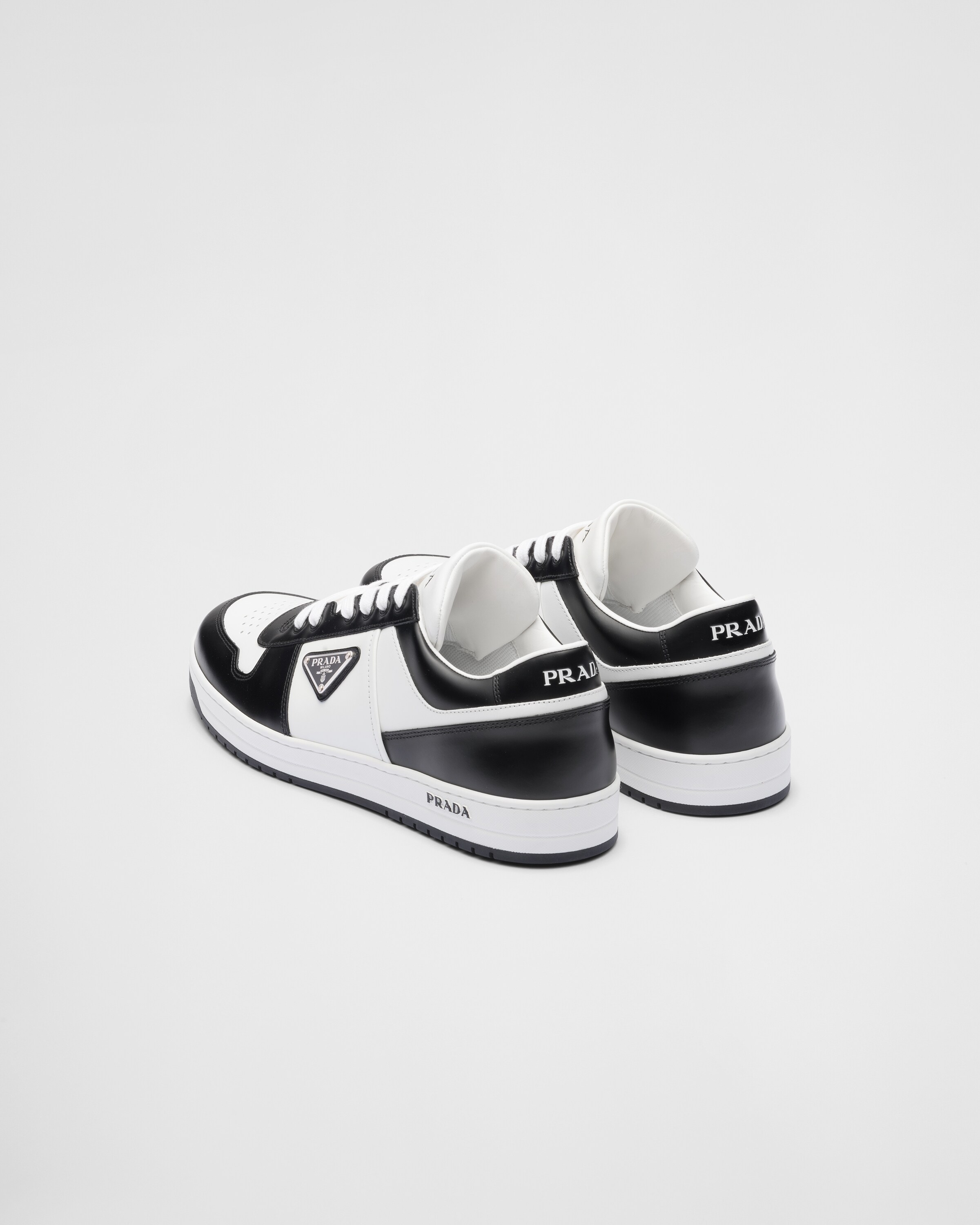 White black Downtown Leather Sneakers PRADA