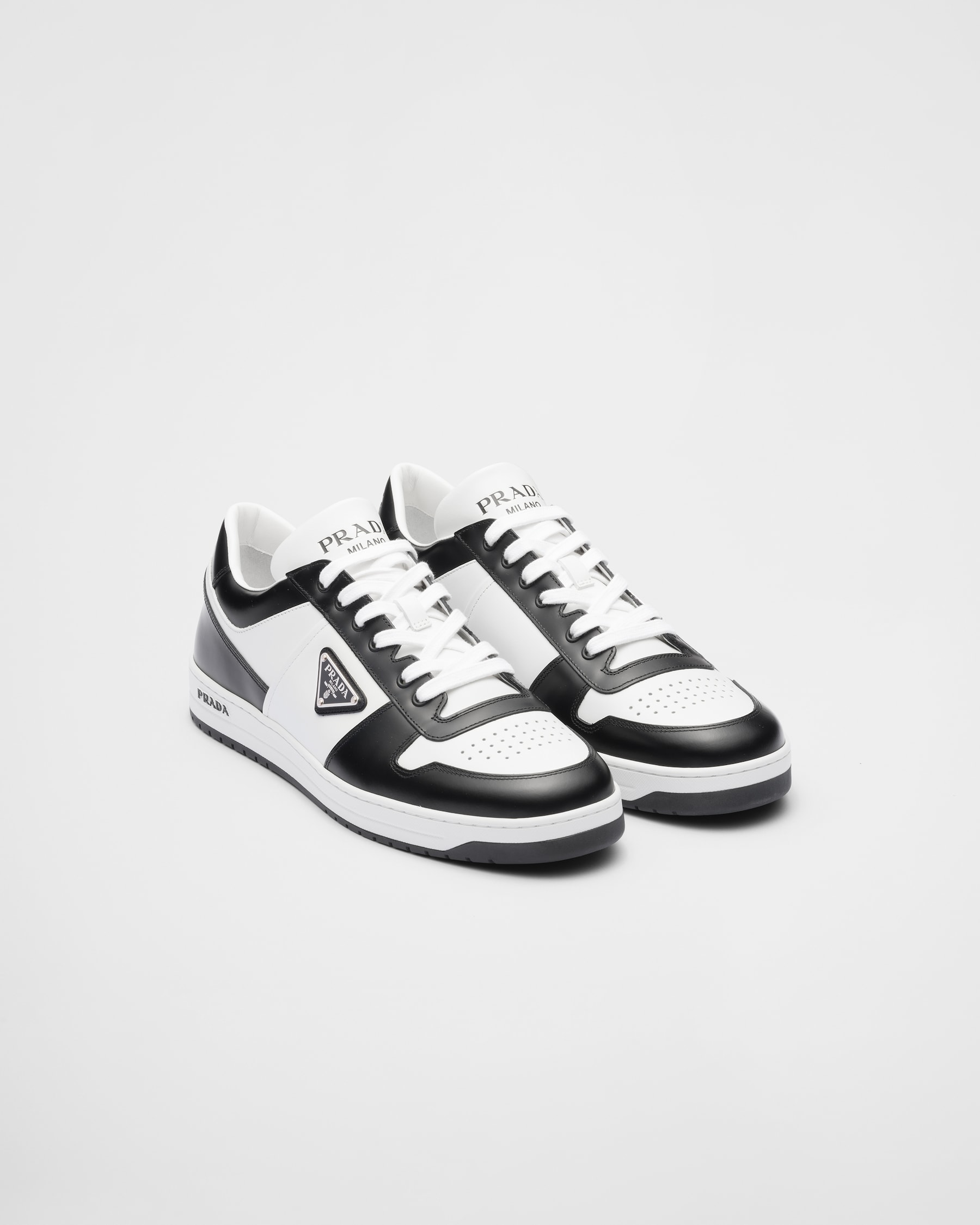 White/black Downtown Leather Sneakers | PRADA