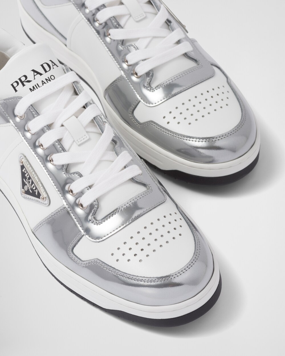 silver Downtown leather sneakers | Prada