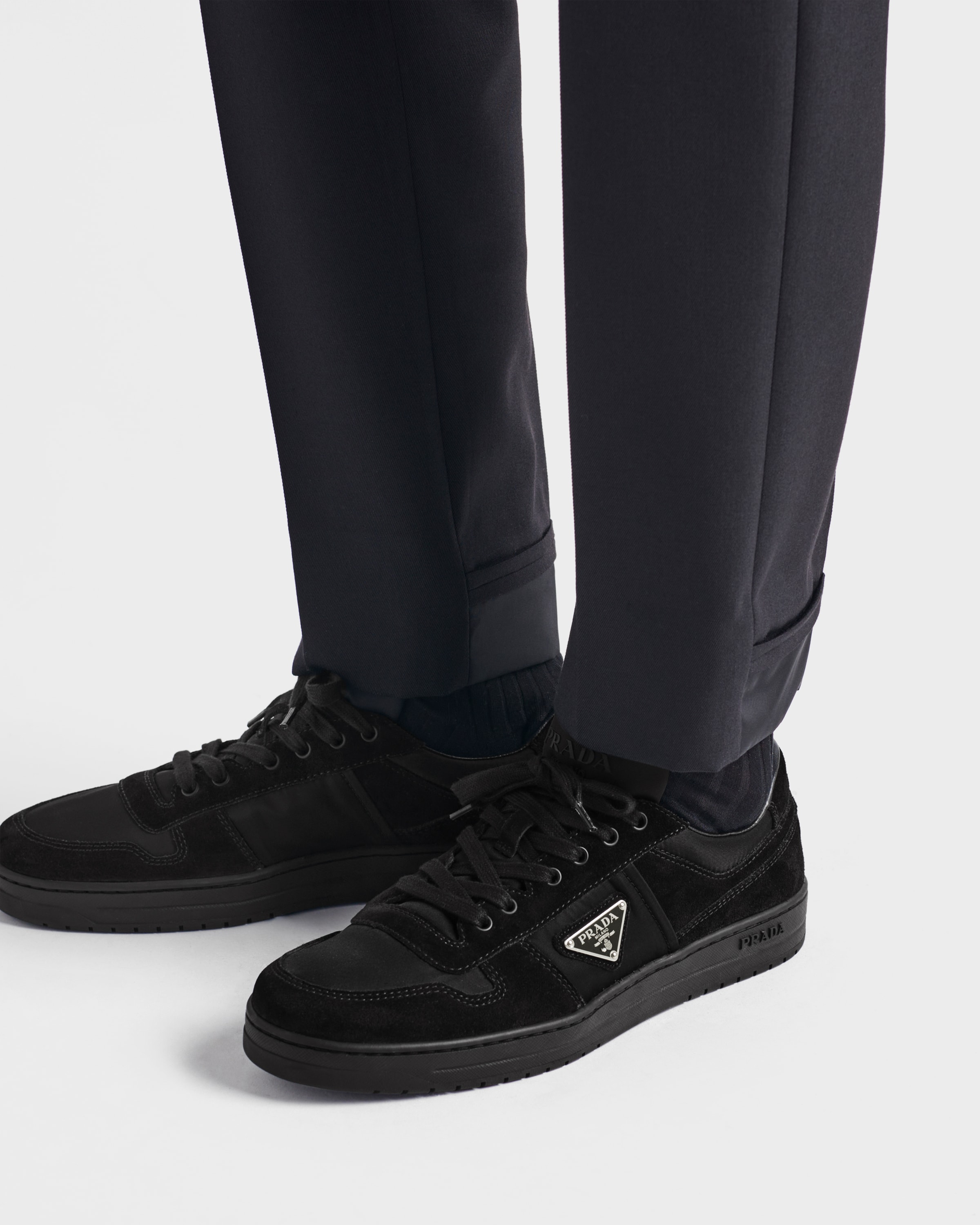 Black Downtown Re-Nylon and suede sneakers | PRADA