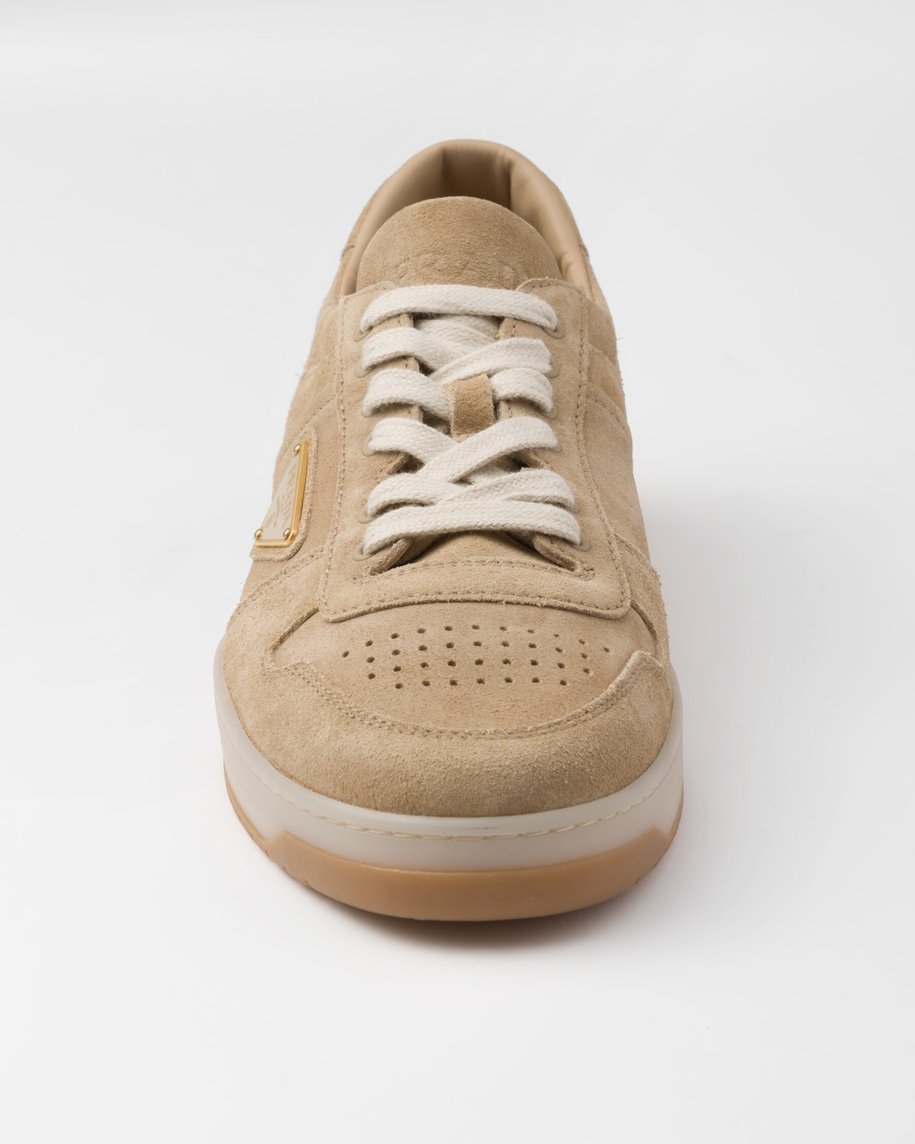 Ecru Downtown Delav Suede Sneakers | PRADA