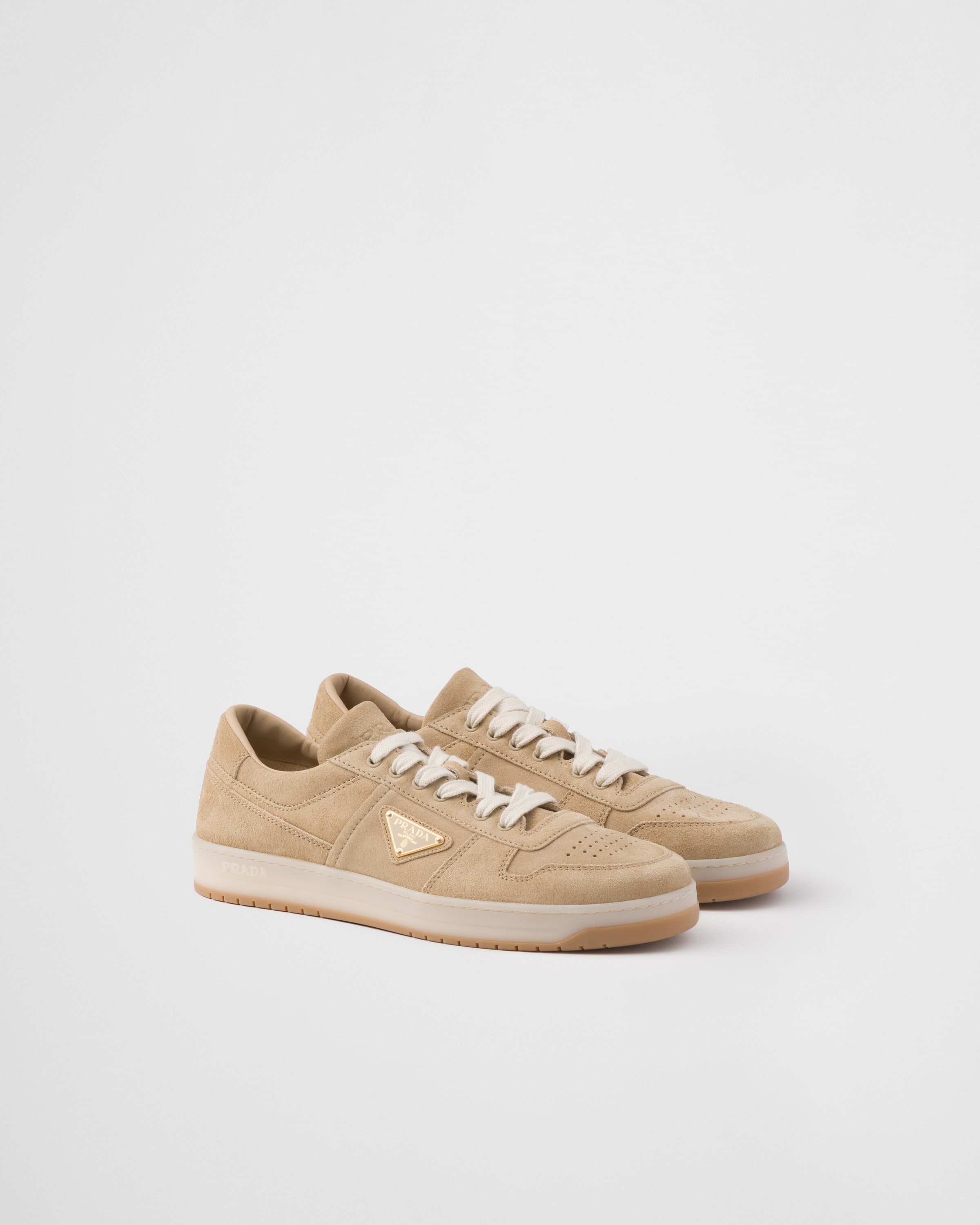 Prada Downtown Delavé Suede Sneakers In Gold