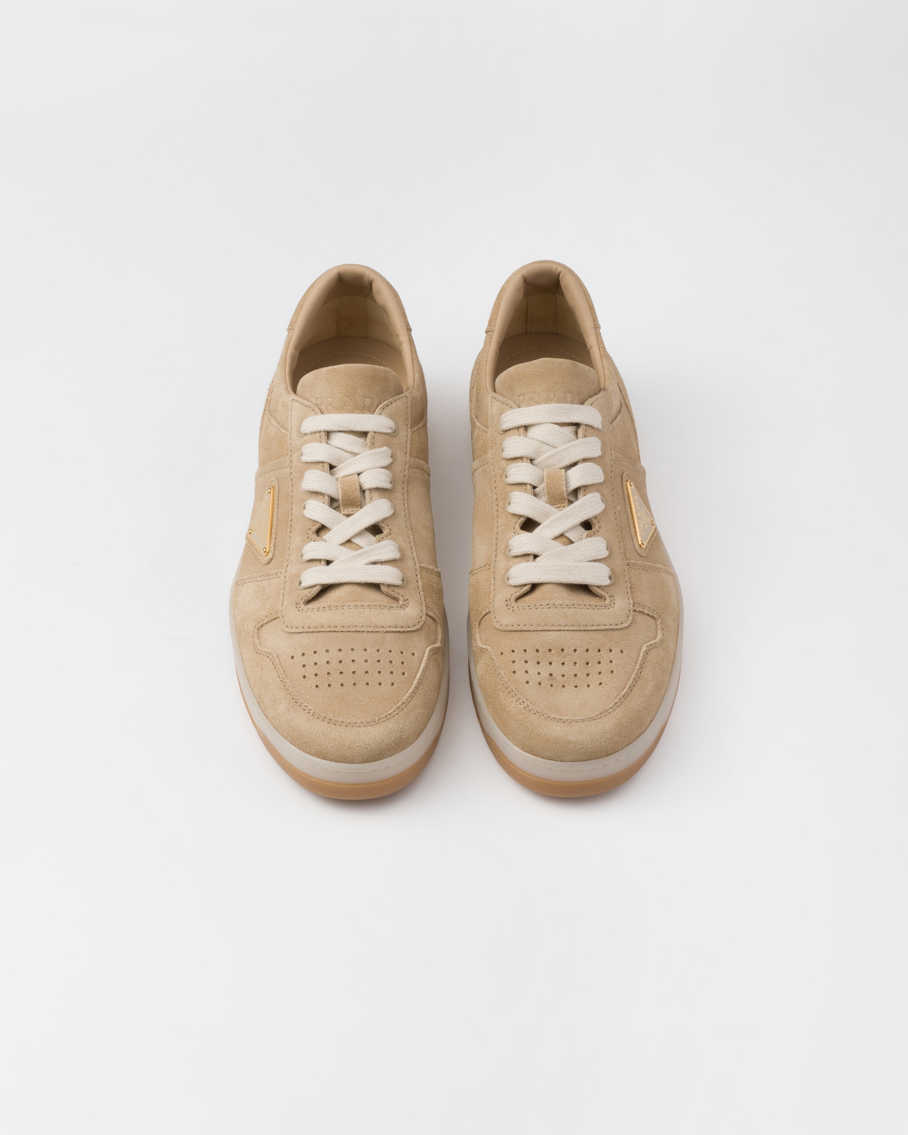 Ecru Downtown Delav Suede Sneakers | PRADA